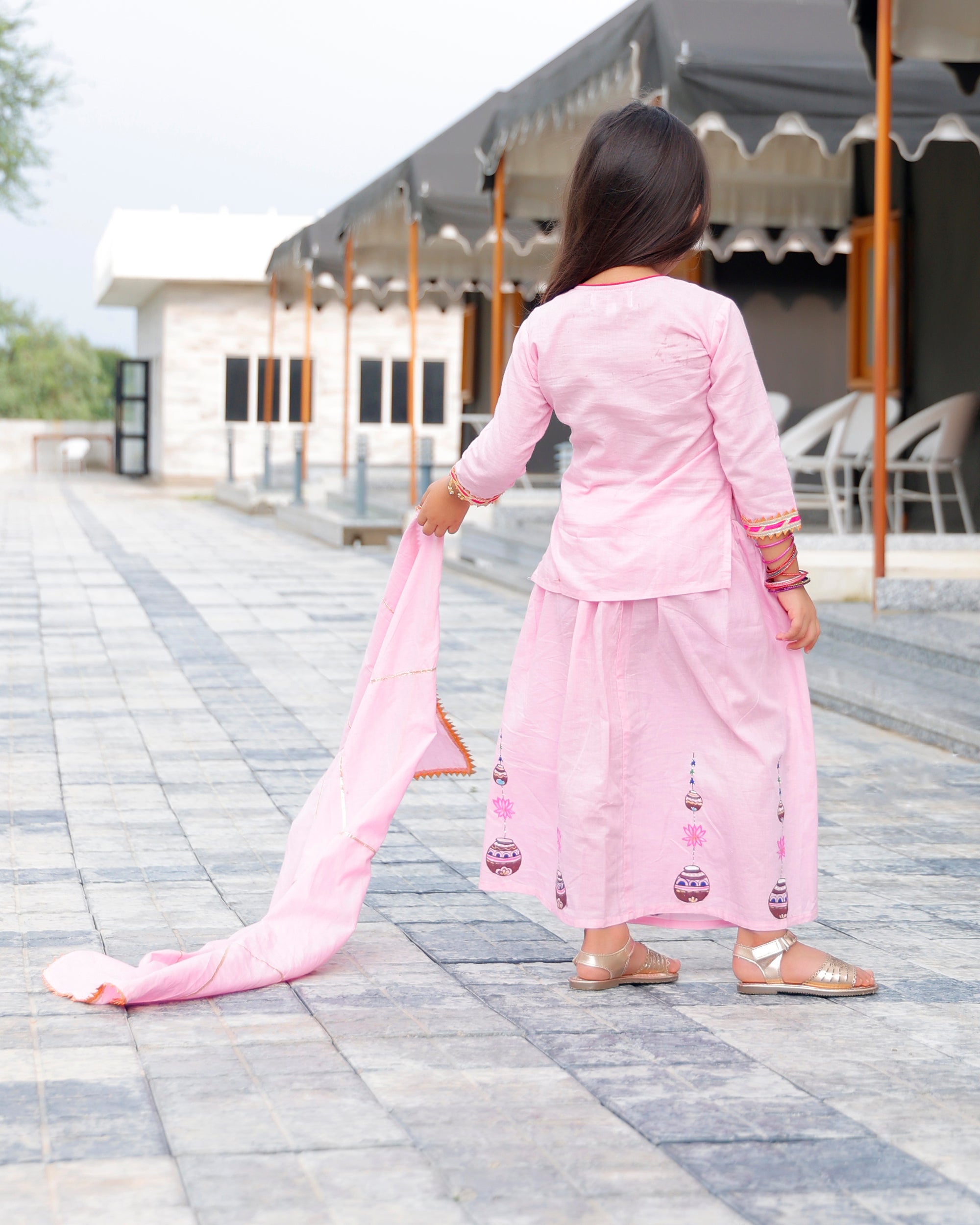 Maakhan Pink Kids Lehenga Set With Dupatta