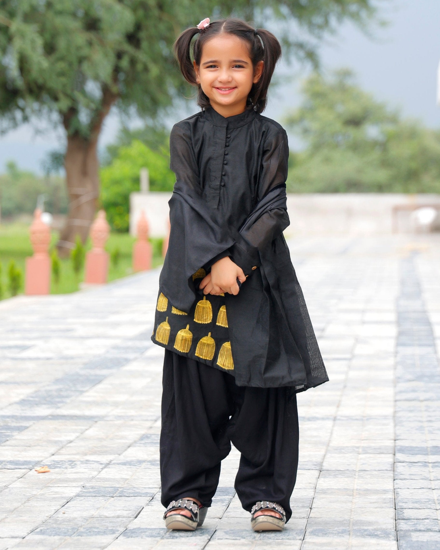 Afghani Black Kids Kurta Set