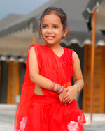Kids Fin Red Flared Ready to Wear Saree