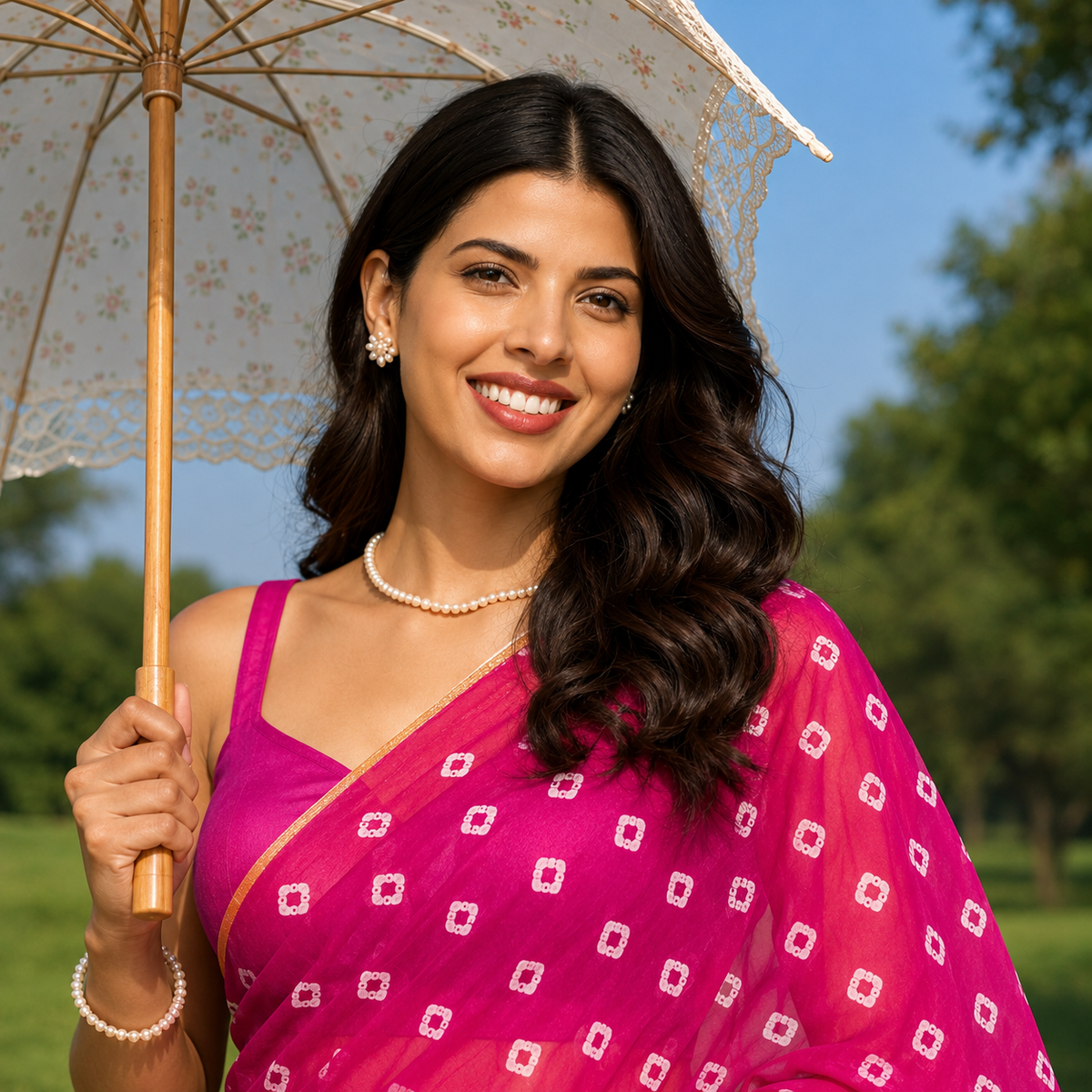 Aavya Yellow Pink Bandhani Chiffon Saree