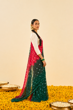 Mahira Red Green Bandhani Chiffon Saree
