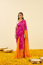Aavya Yellow Pink Bandhani Chiffon Saree