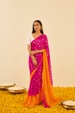 Aavya Yellow Pink Bandhani Chiffon Saree