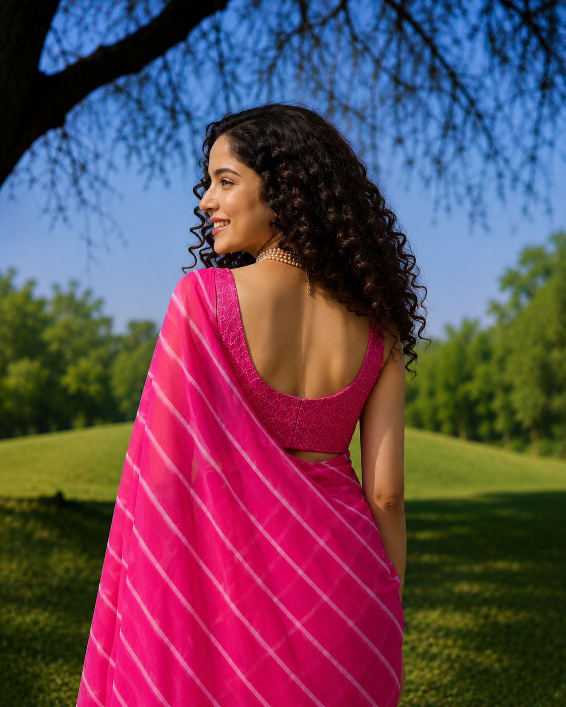 Alya Pink Leheriya Chiffon Saree