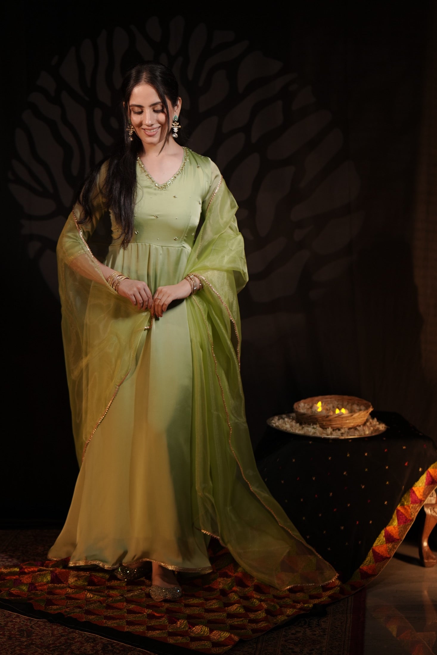 MAYA PISTA GREEN ANARKALI SUIT SET