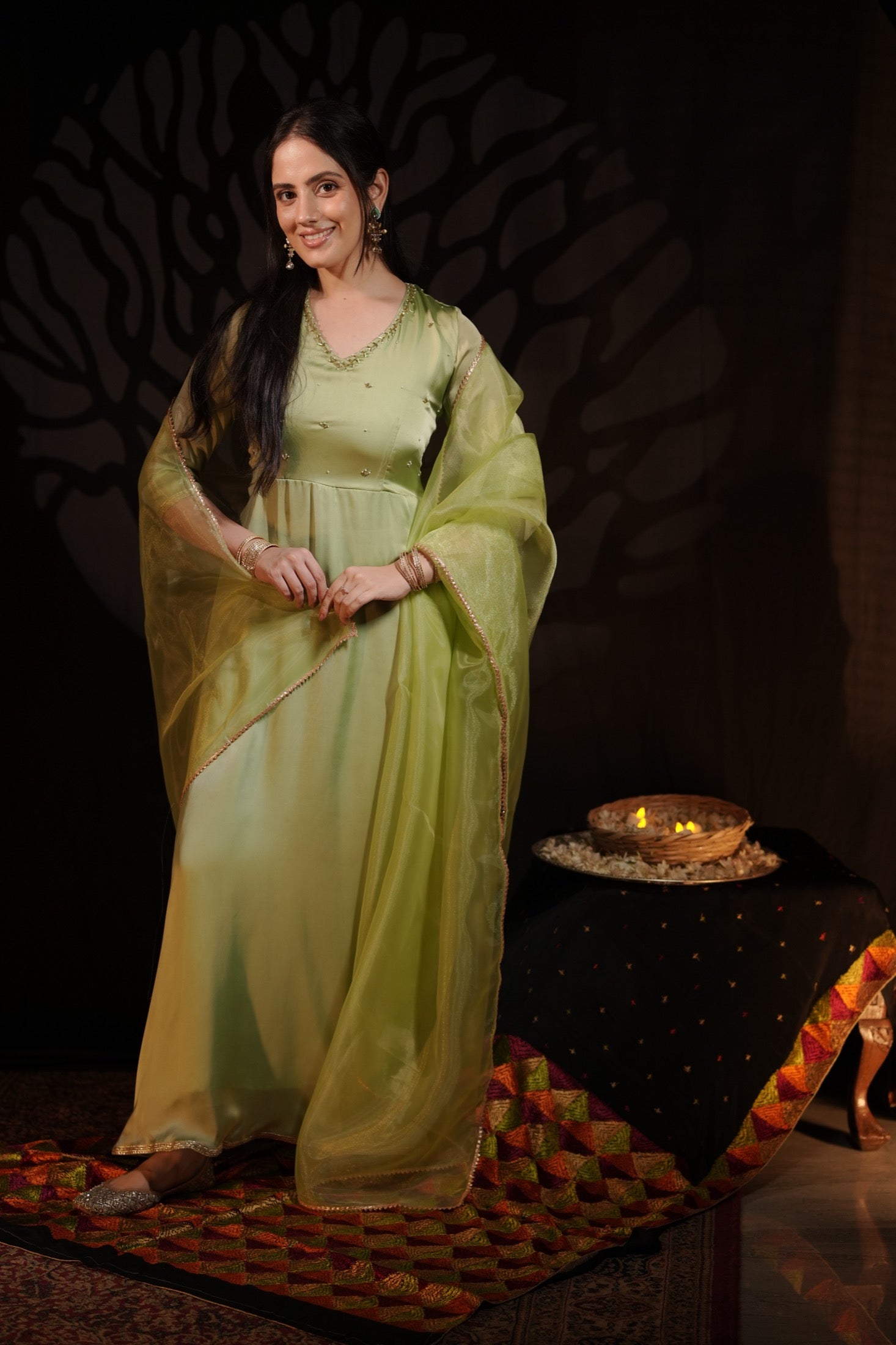 MAYA PISTA GREEN ANARKALI SUIT SET