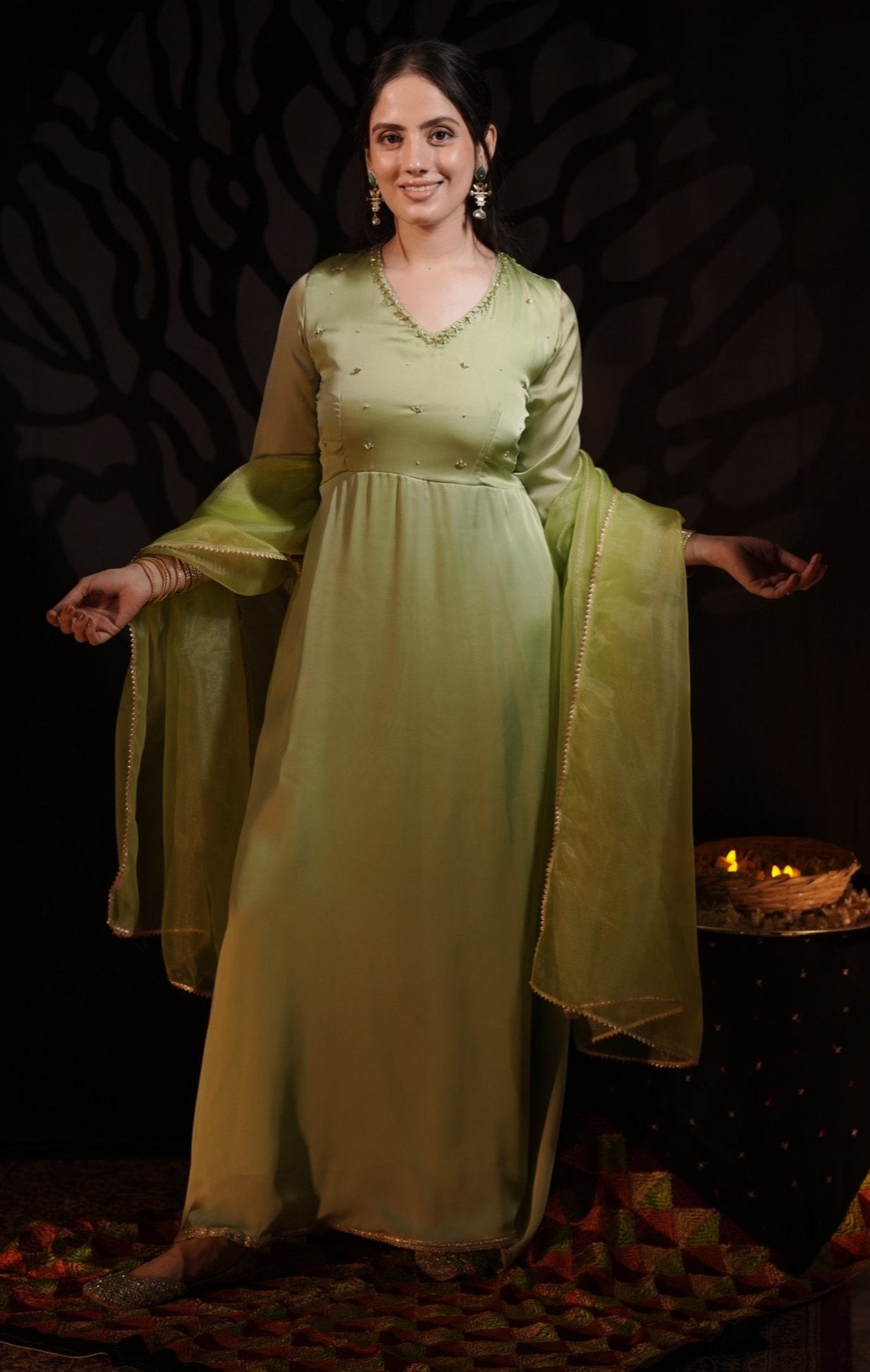 MAYA PISTA GREEN ANARKALI SUIT SET