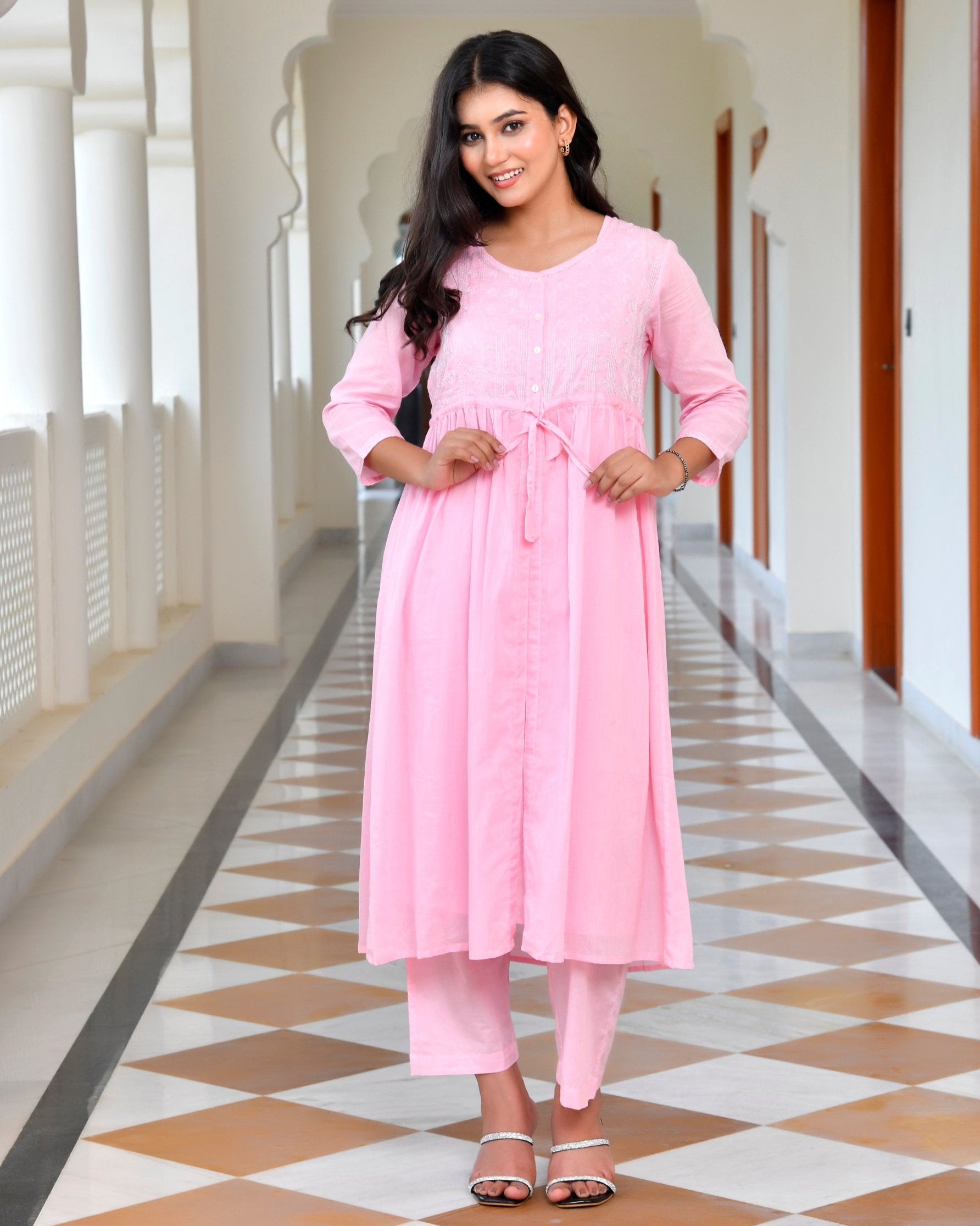 Voile Pink Cotton Coord Set