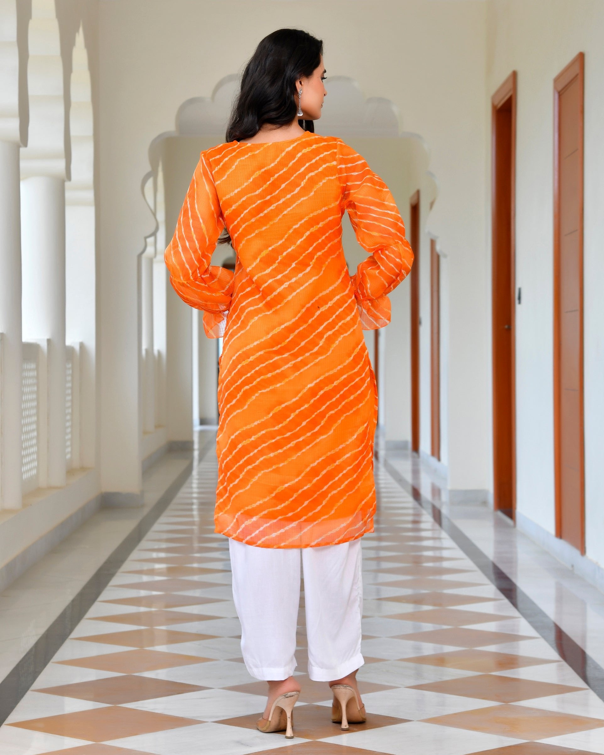 Rust Orange Leheriya Kurta Set