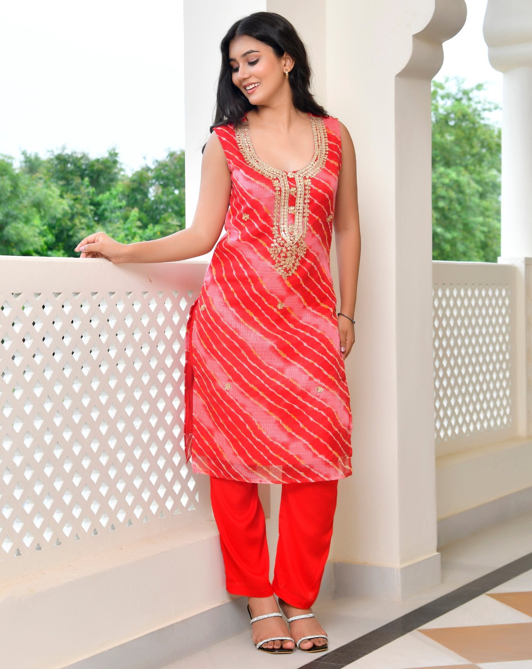 Rome Red Leheriya Kurta Set