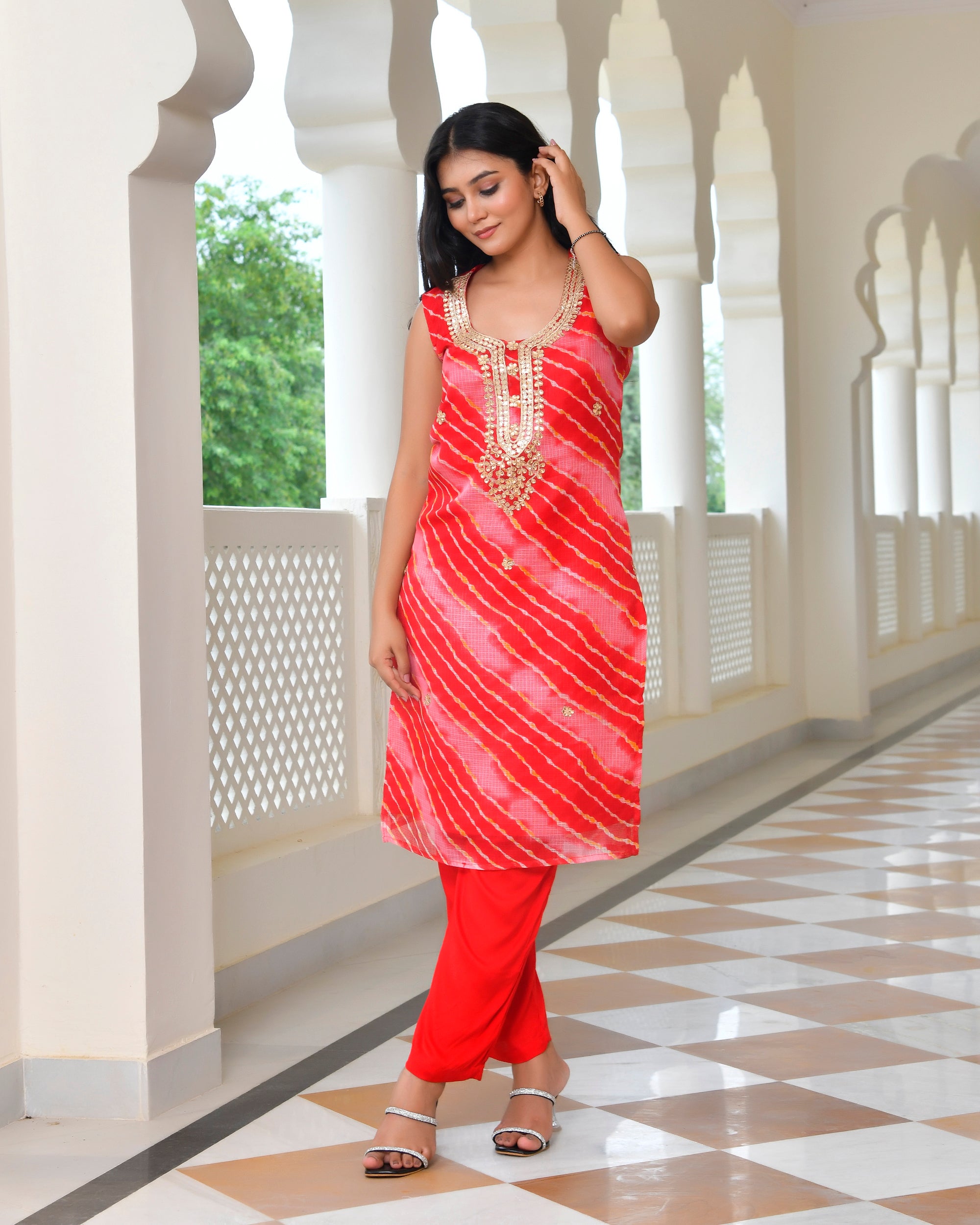 Rome Red Leheriya Kurta Set