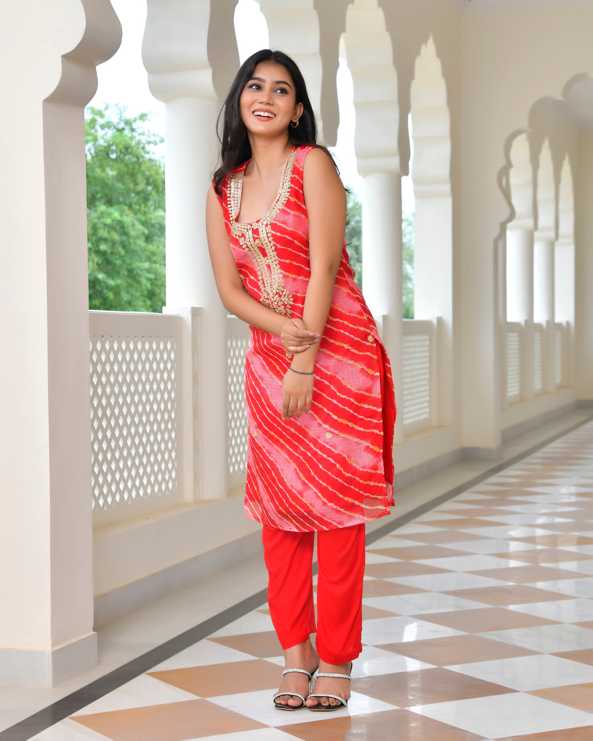 Rome Red Leheriya Kurta Set