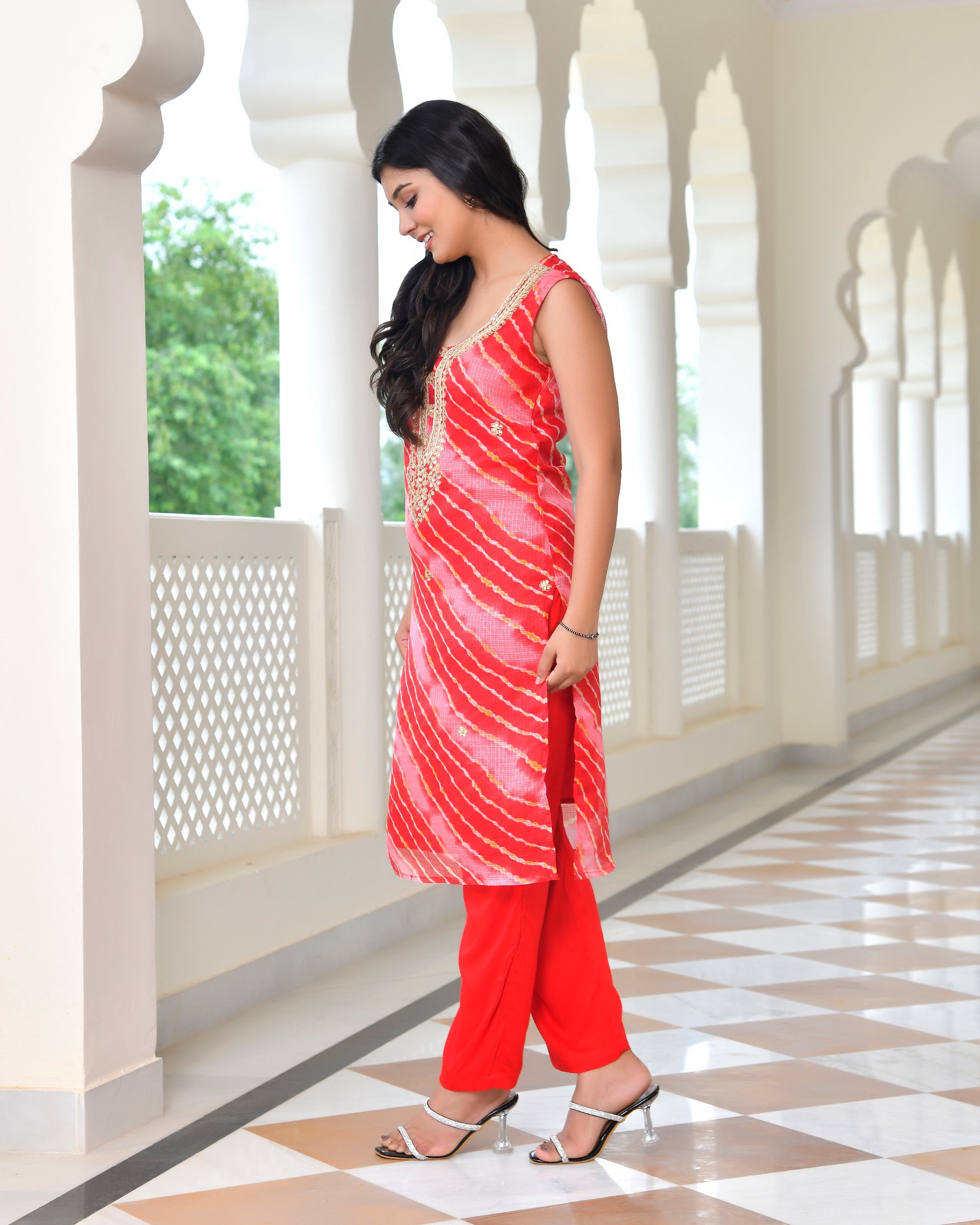 Rome Red Leheriya Kurta Set