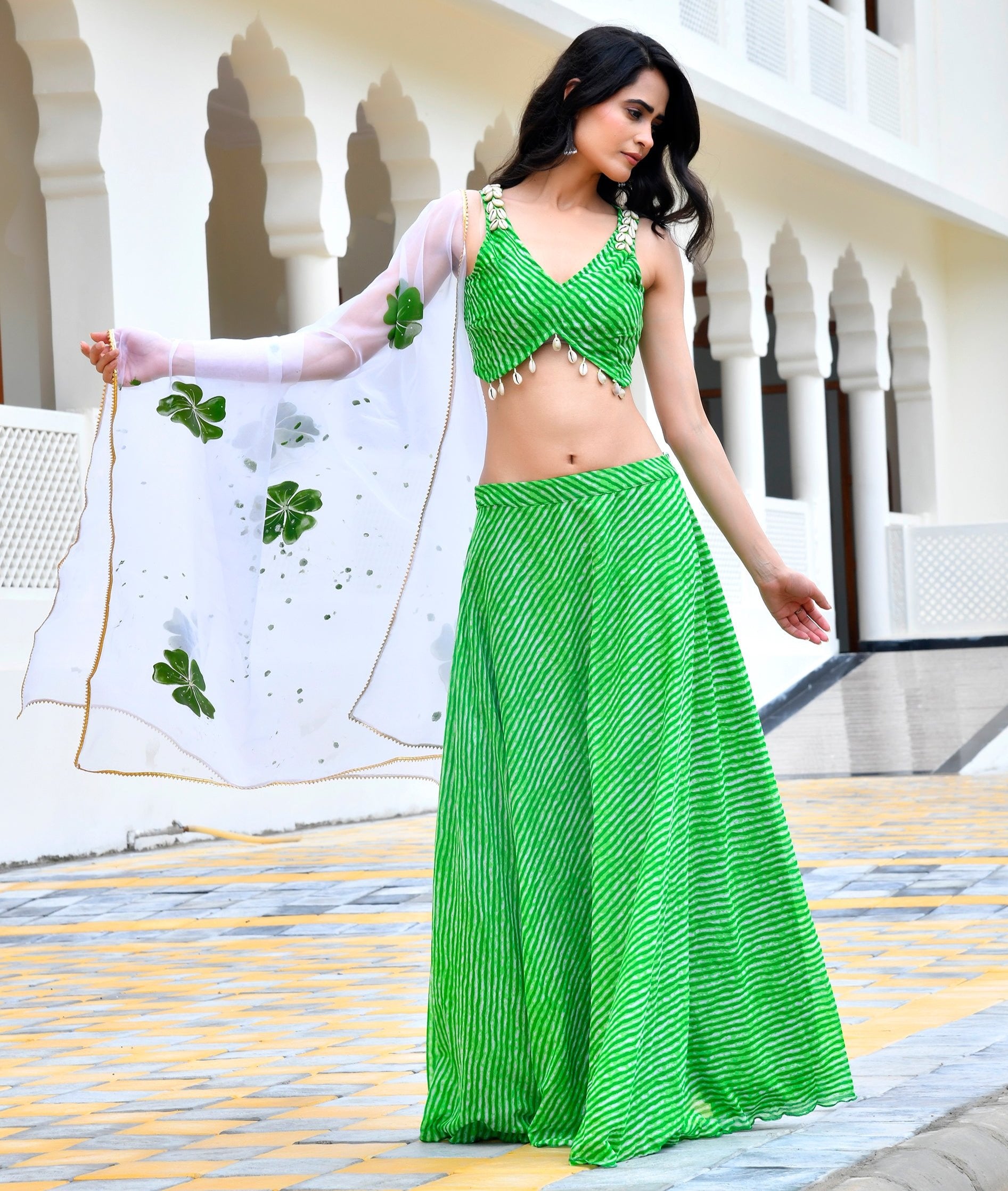 Gulf Green Leheriya Lehengha Set