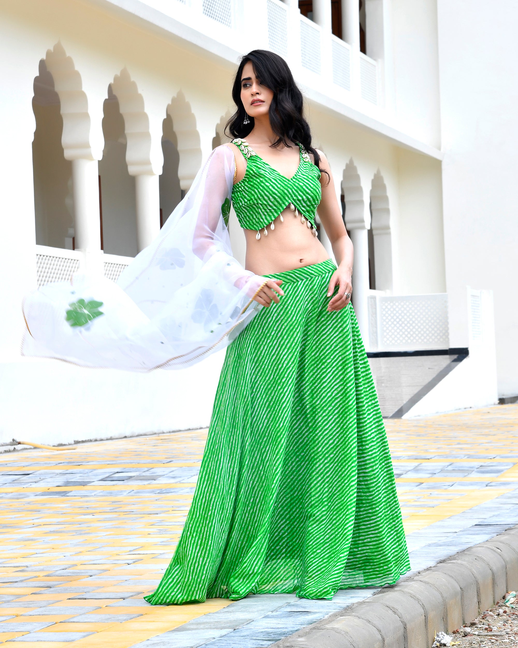 Gulf Green Leheriya Lehengha Set