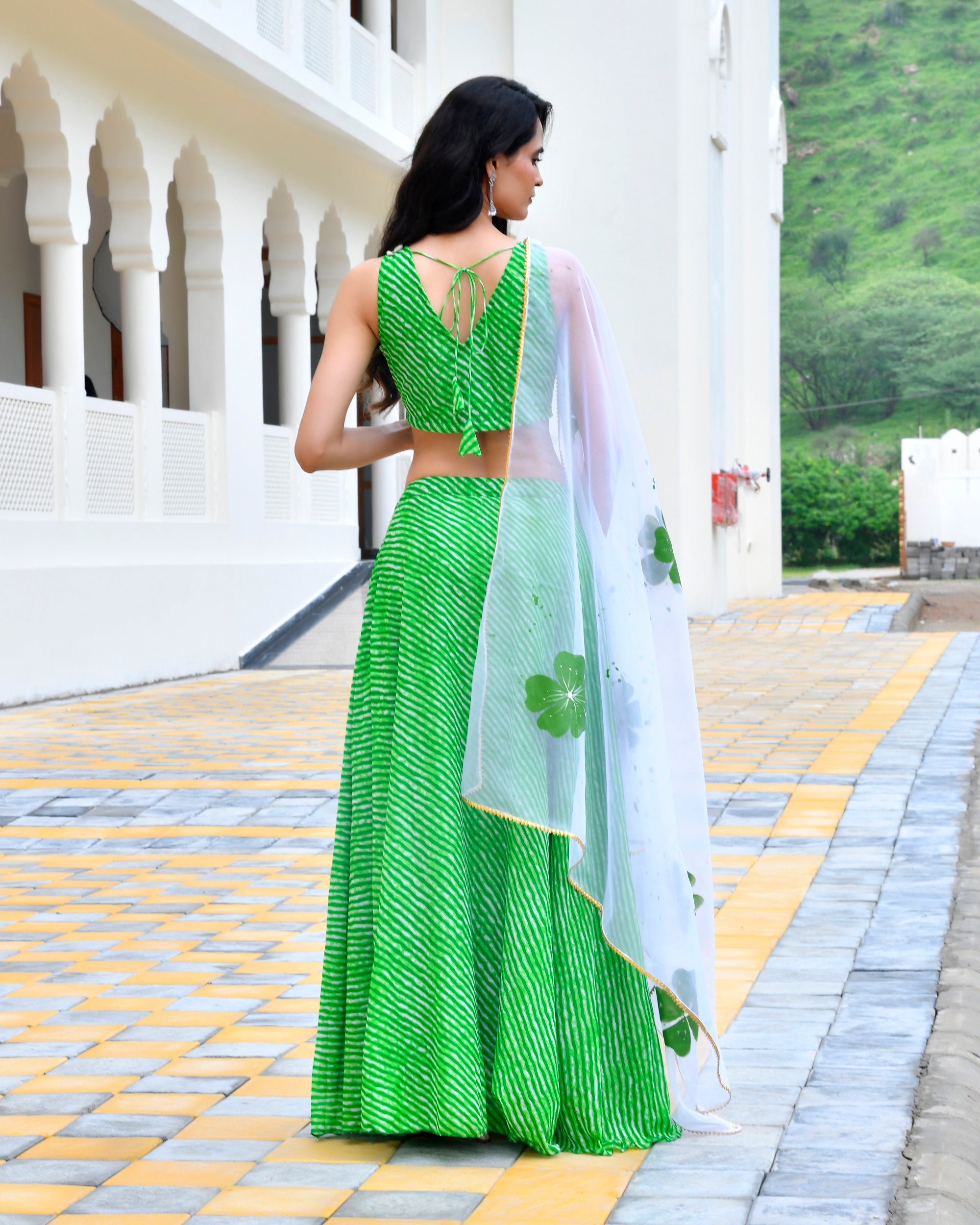 Gulf Green Leheriya Lehengha Set