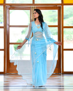 Whale Blue Organza Embroidered Saree