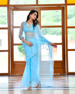 Whale Blue Organza Embroidered Saree