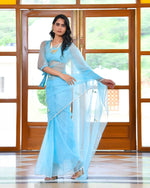 Whale Blue Organza Embroidered Saree