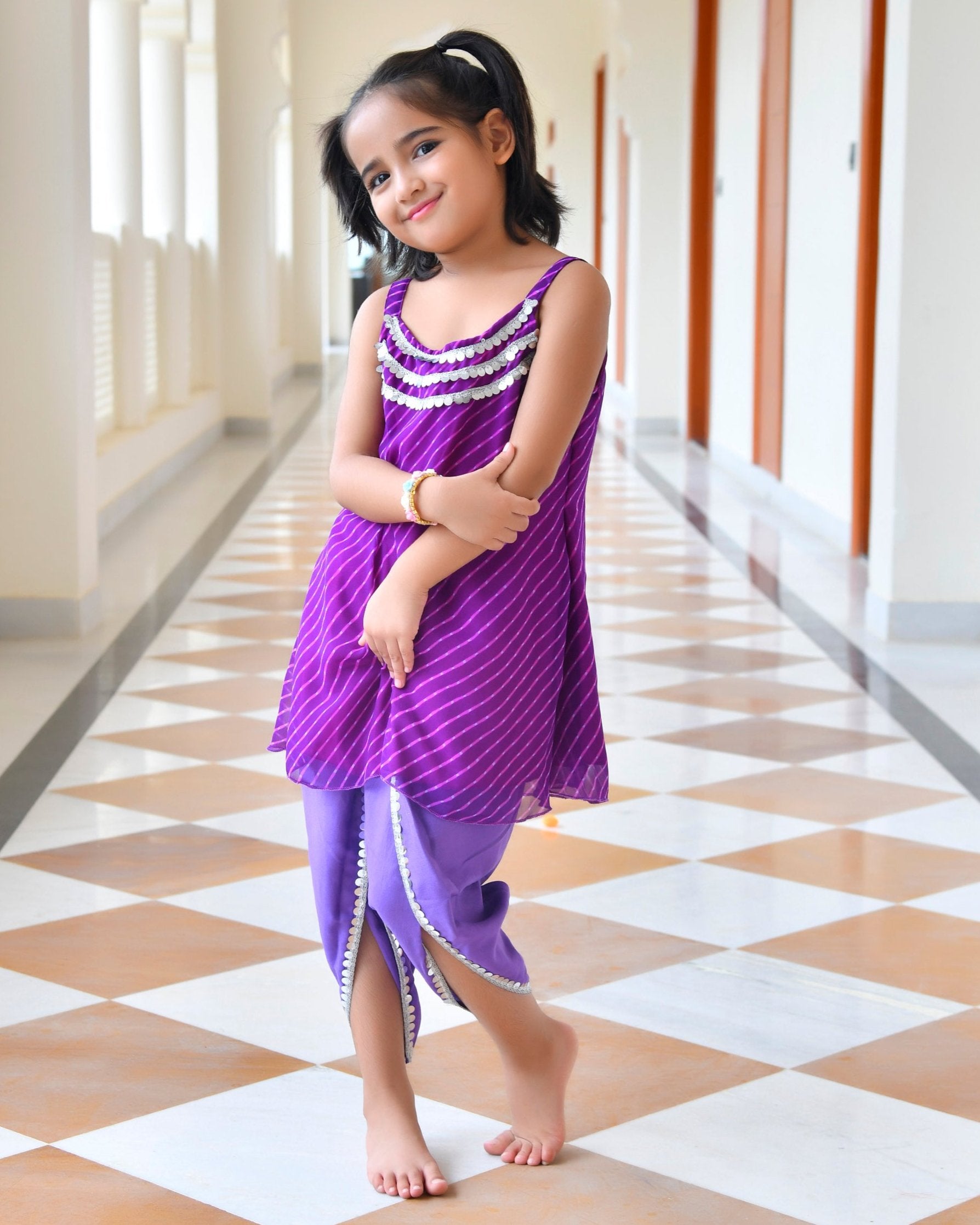 Kids Dory Purple Kurta With Dhoti Set