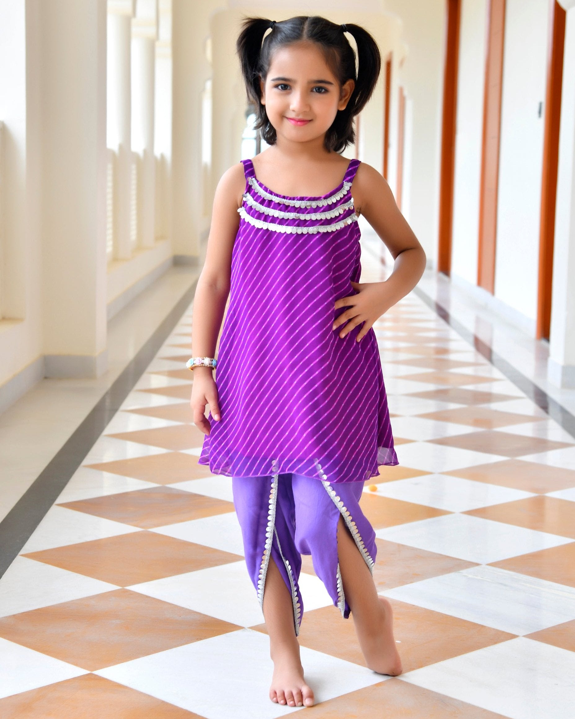 Kids Dory Purple Kurta With Dhoti Set