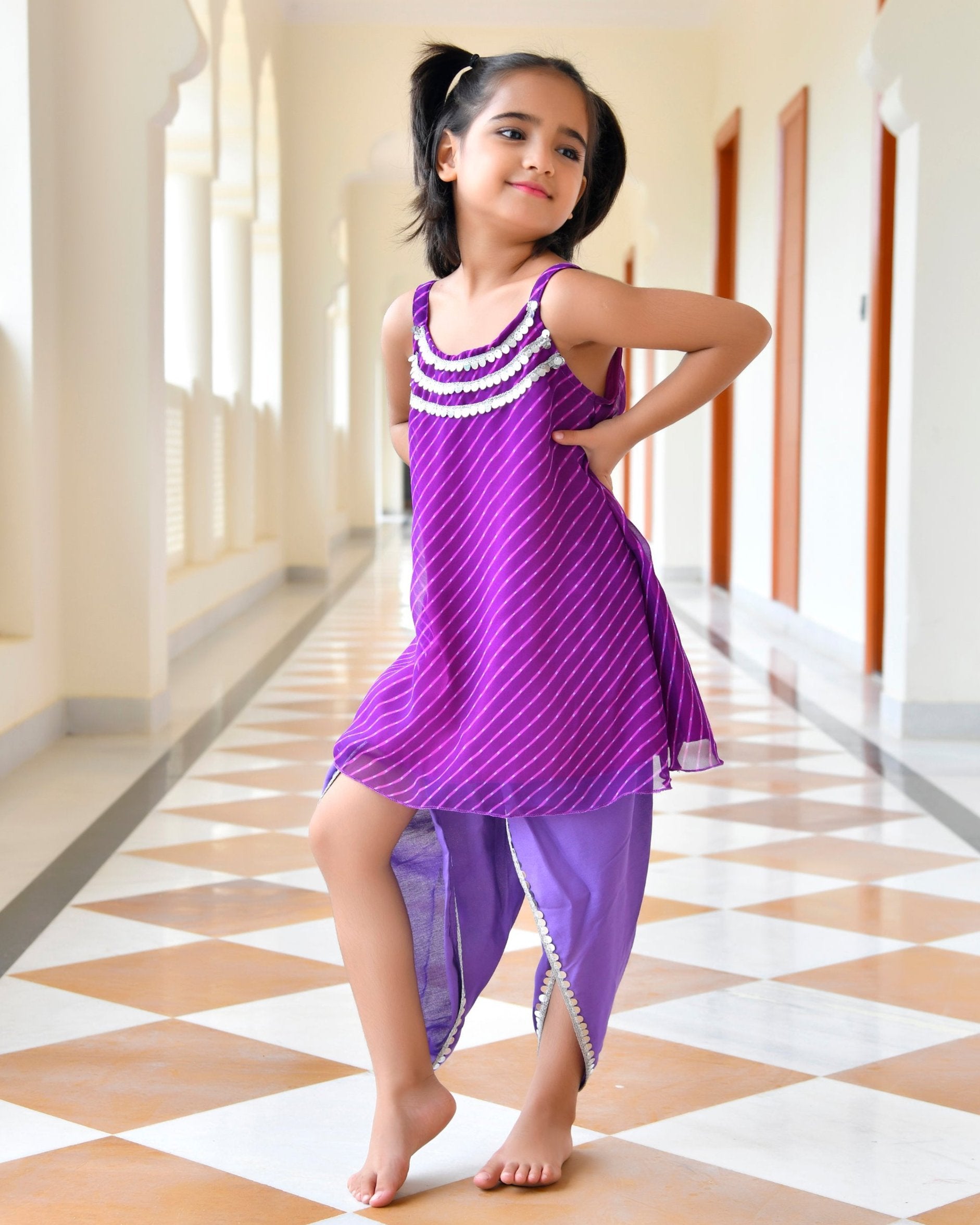 Kids Dory Purple Kurta With Dhoti Set