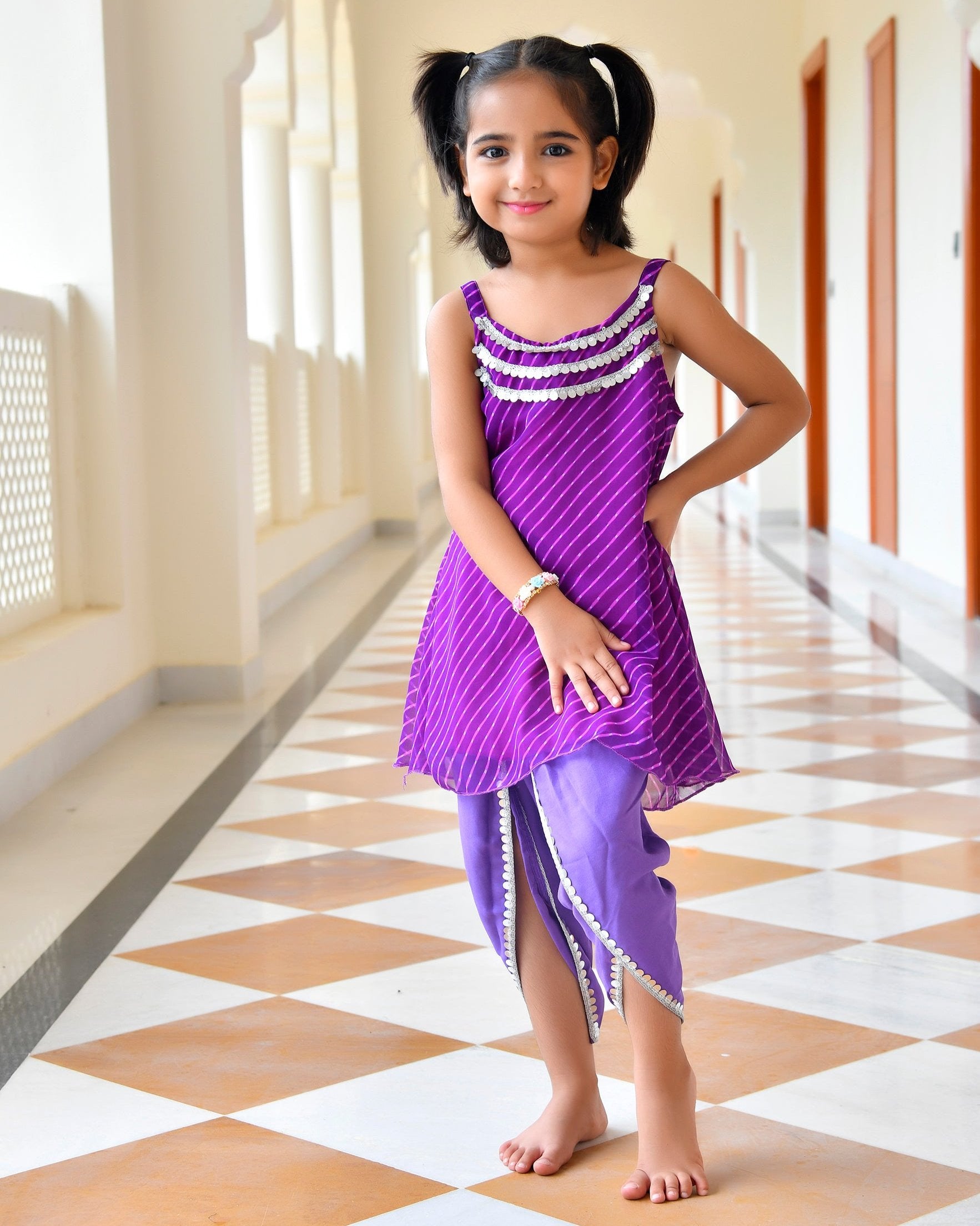 Kids Dory Purple Kurta With Dhoti Set