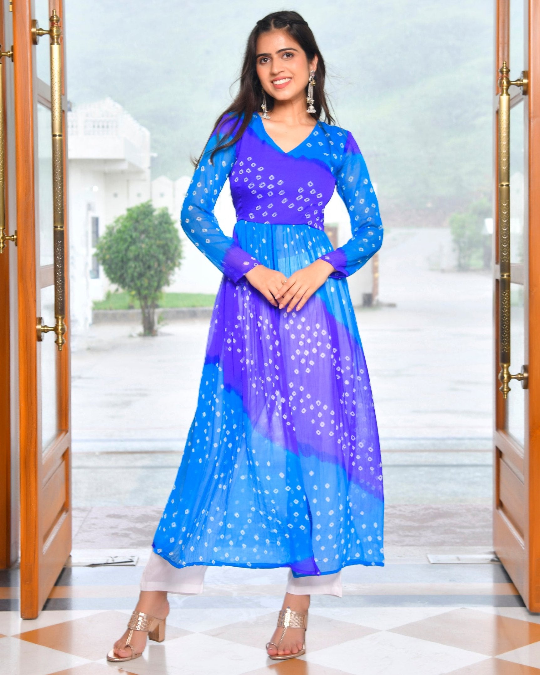 Purple Blue Multicolour Kurta Set