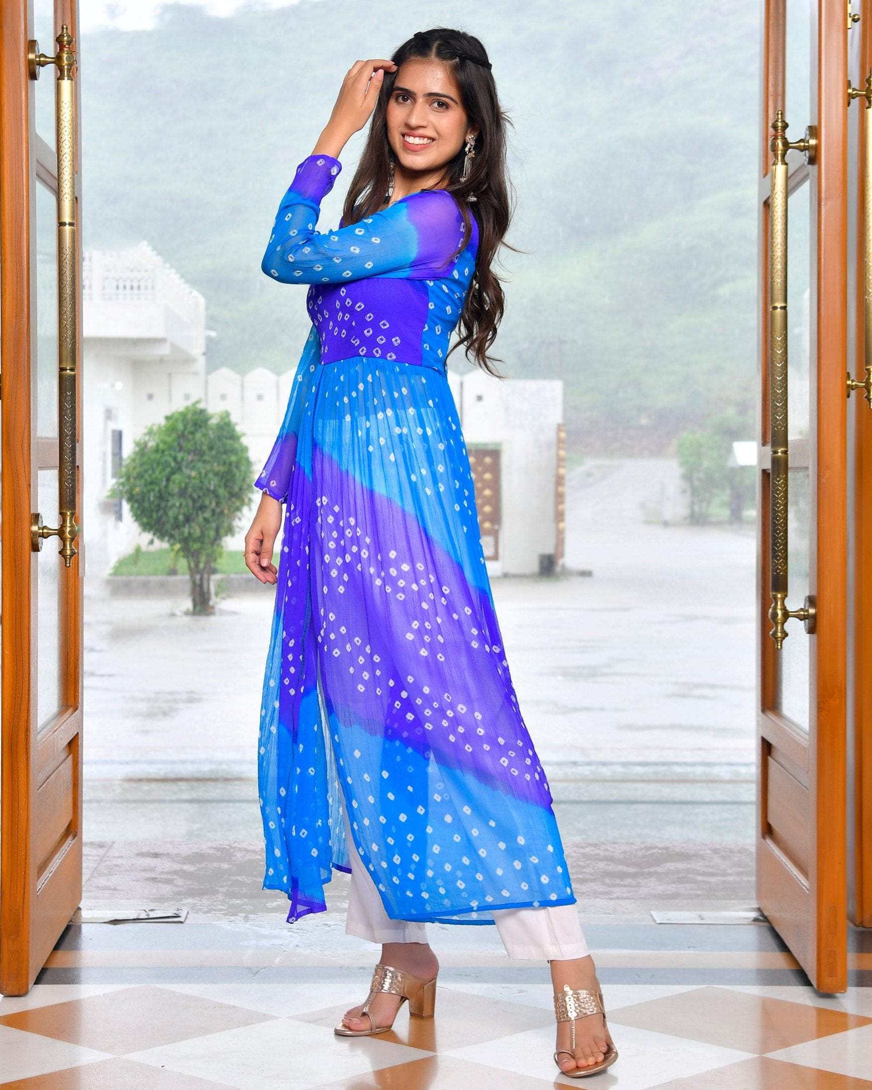 Purple Blue Multicolour Kurta Set