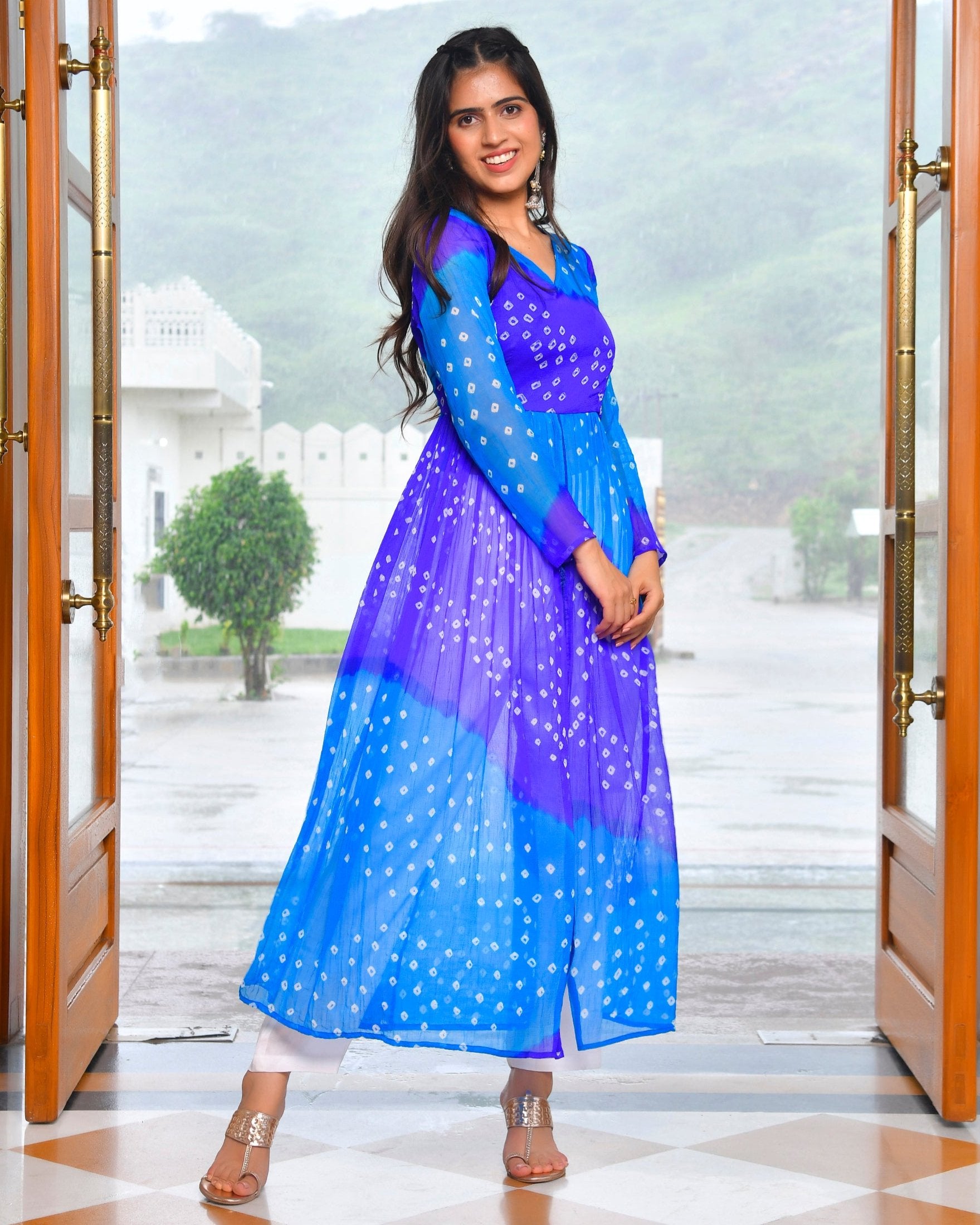 Purple Blue Multicolour Kurta Set