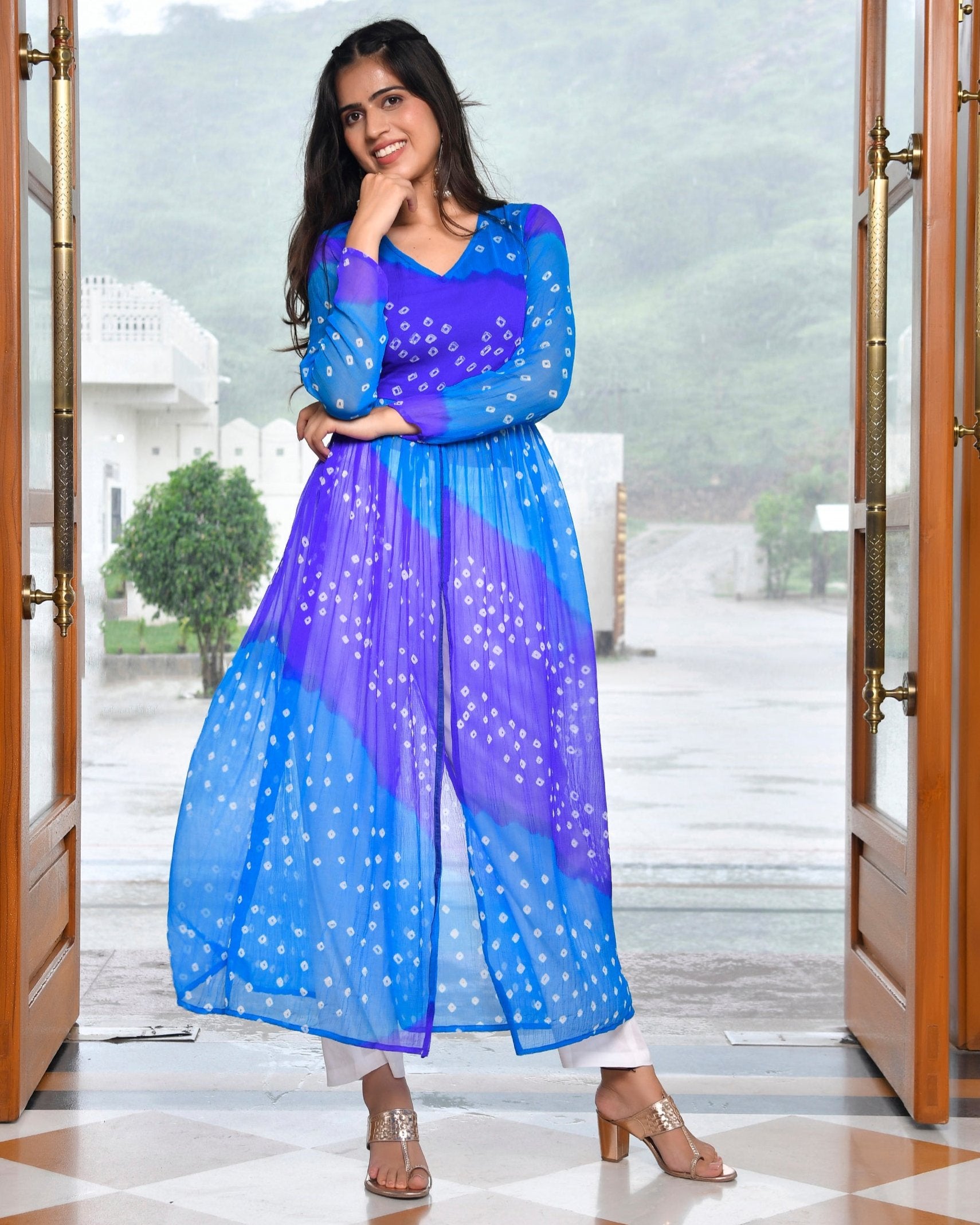 Purple Blue Multicolour Kurta Set