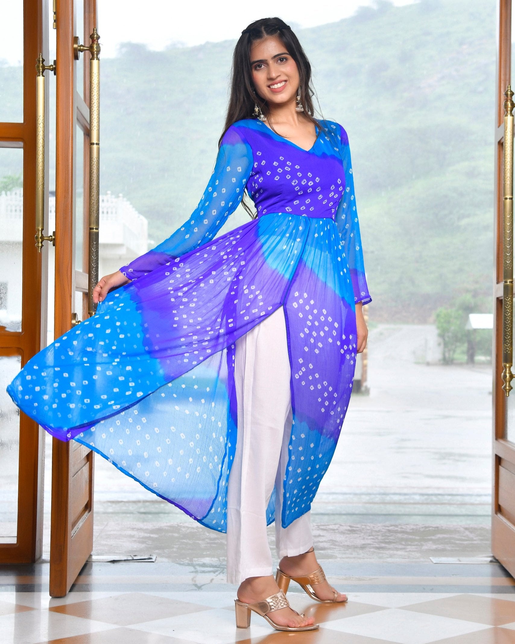 Purple Blue Multicolour Kurta Set