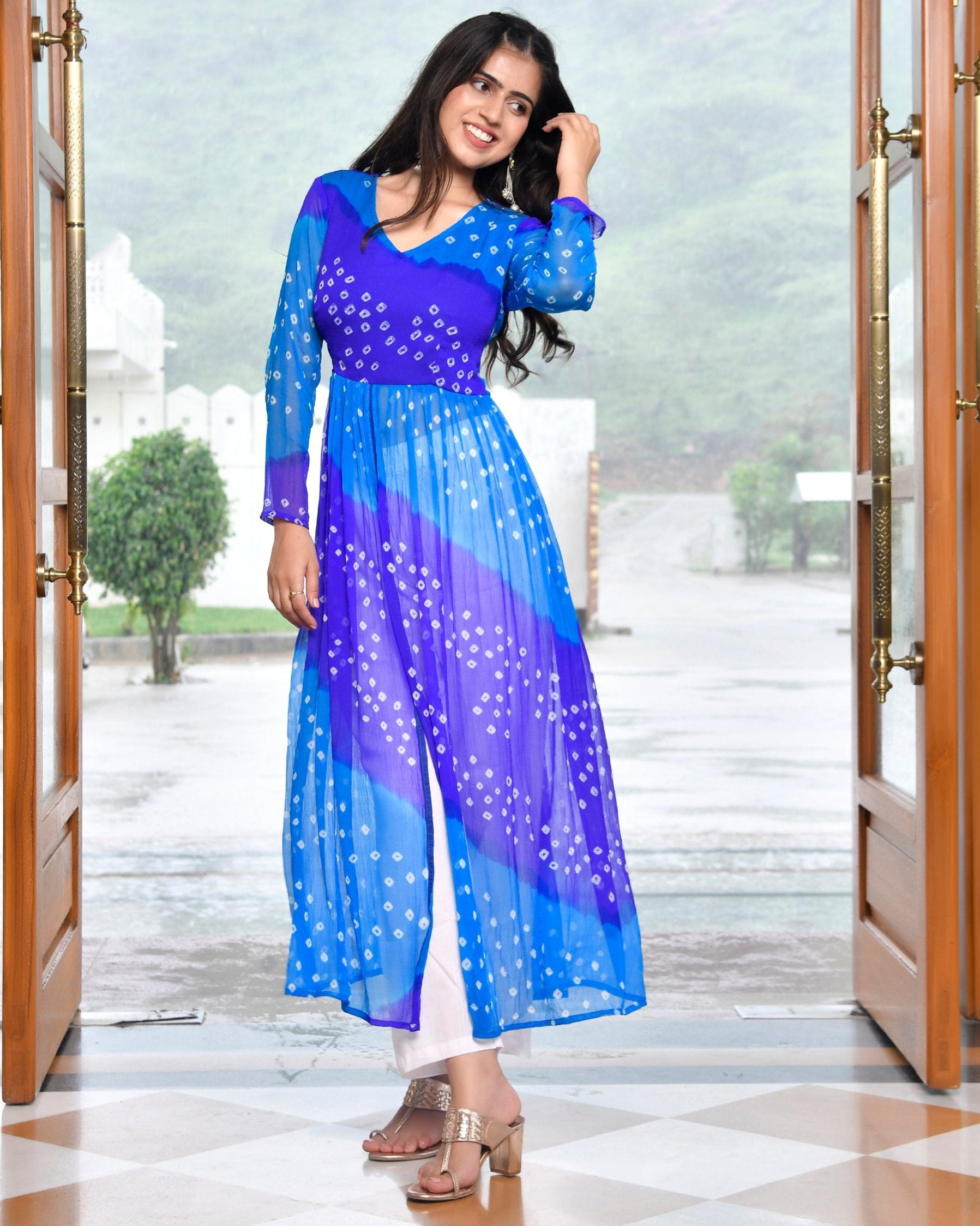 Purple Blue Multicolour Kurta Set