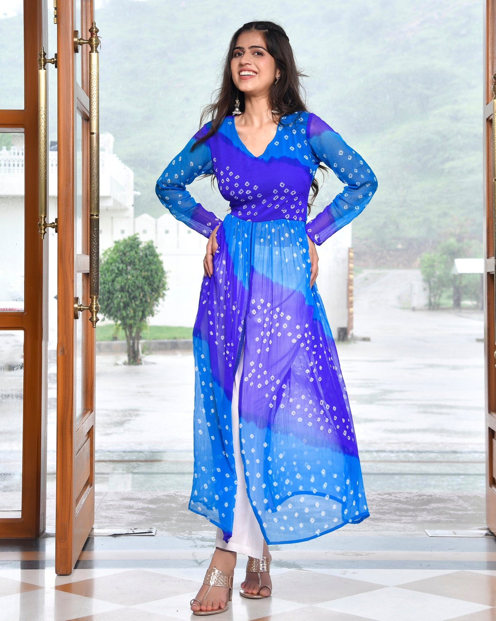 Purple Blue Multicolour Kurta Set