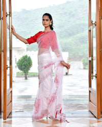 Kalash Red HandPainted Organza Saree