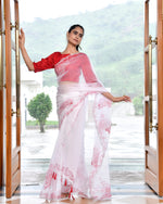 Kalash Red HandPainted Organza Saree