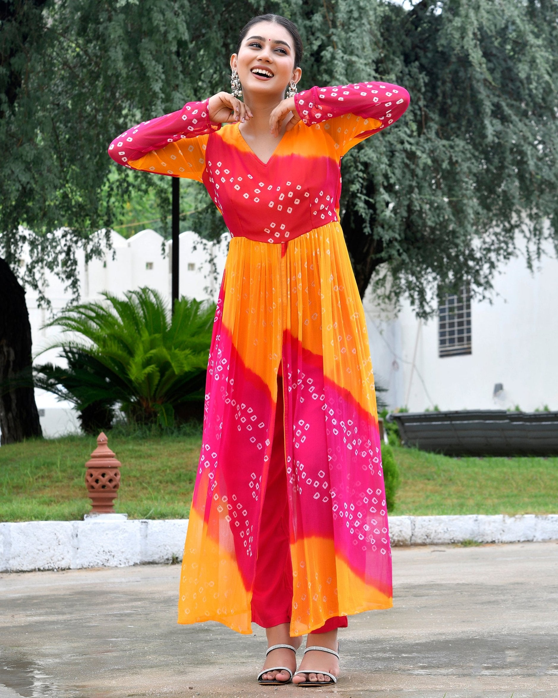 Red Pink Multicolour Kurta Set