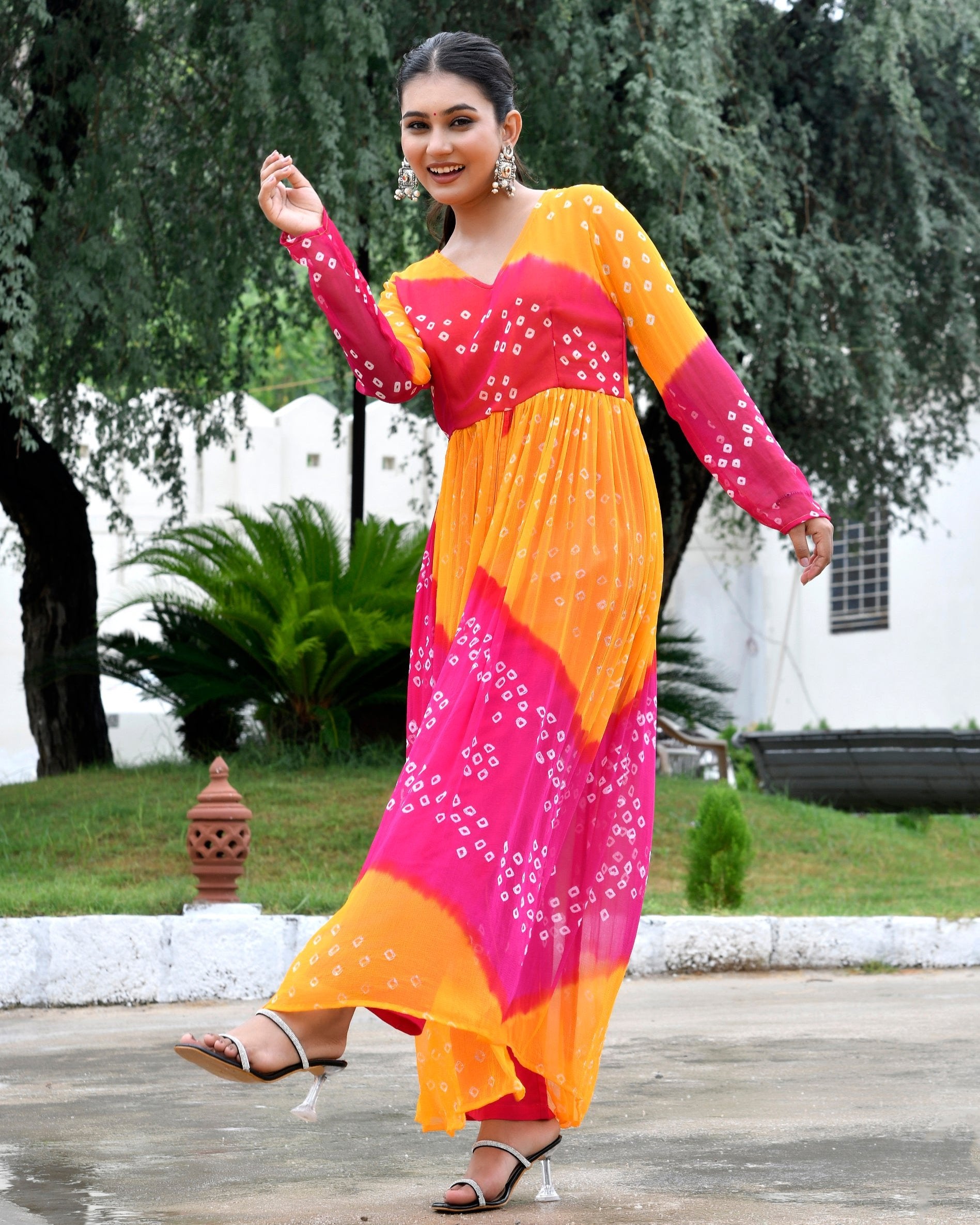 Red Pink Multicolour Kurta Set