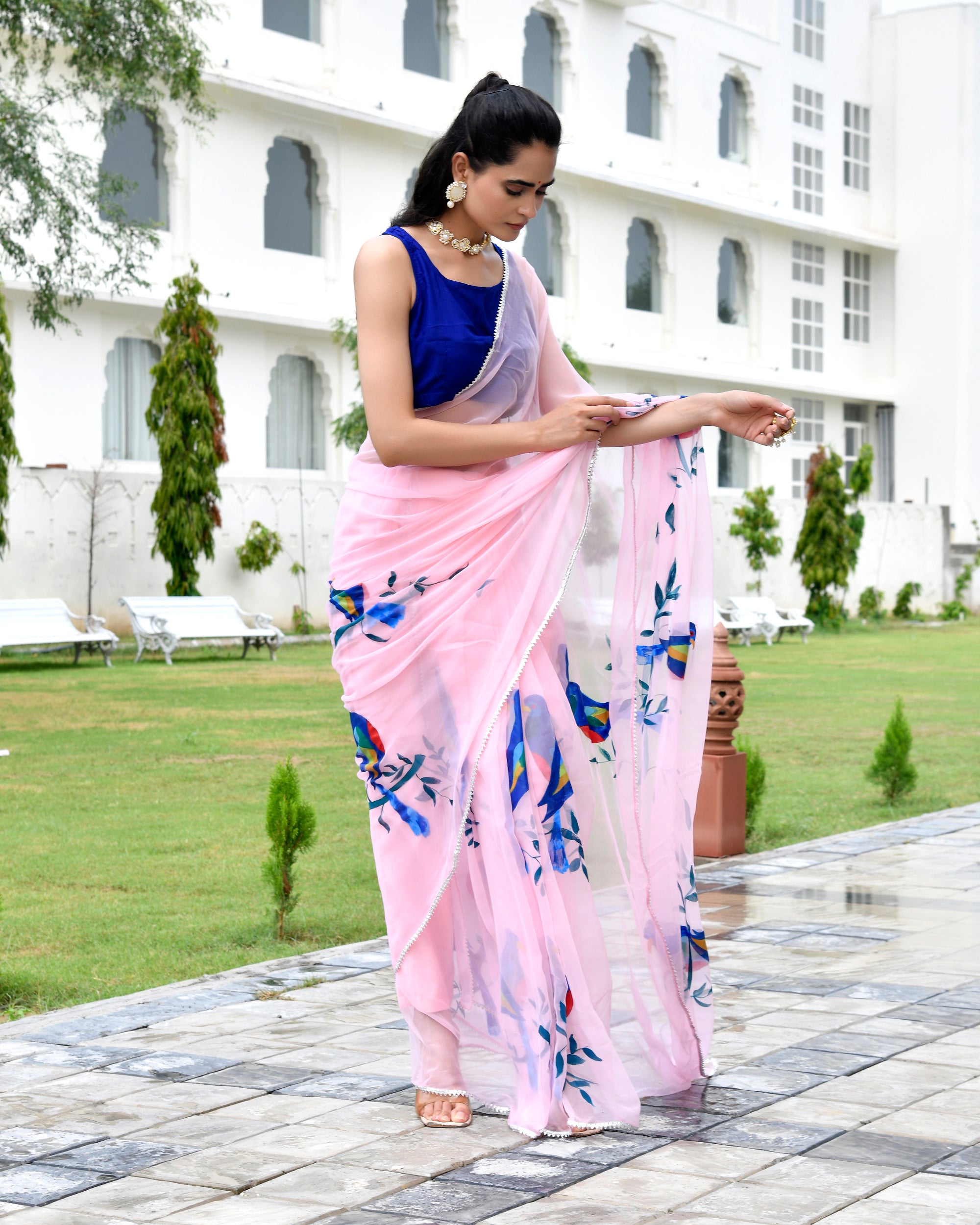 Naina Pink Handpainted Saree