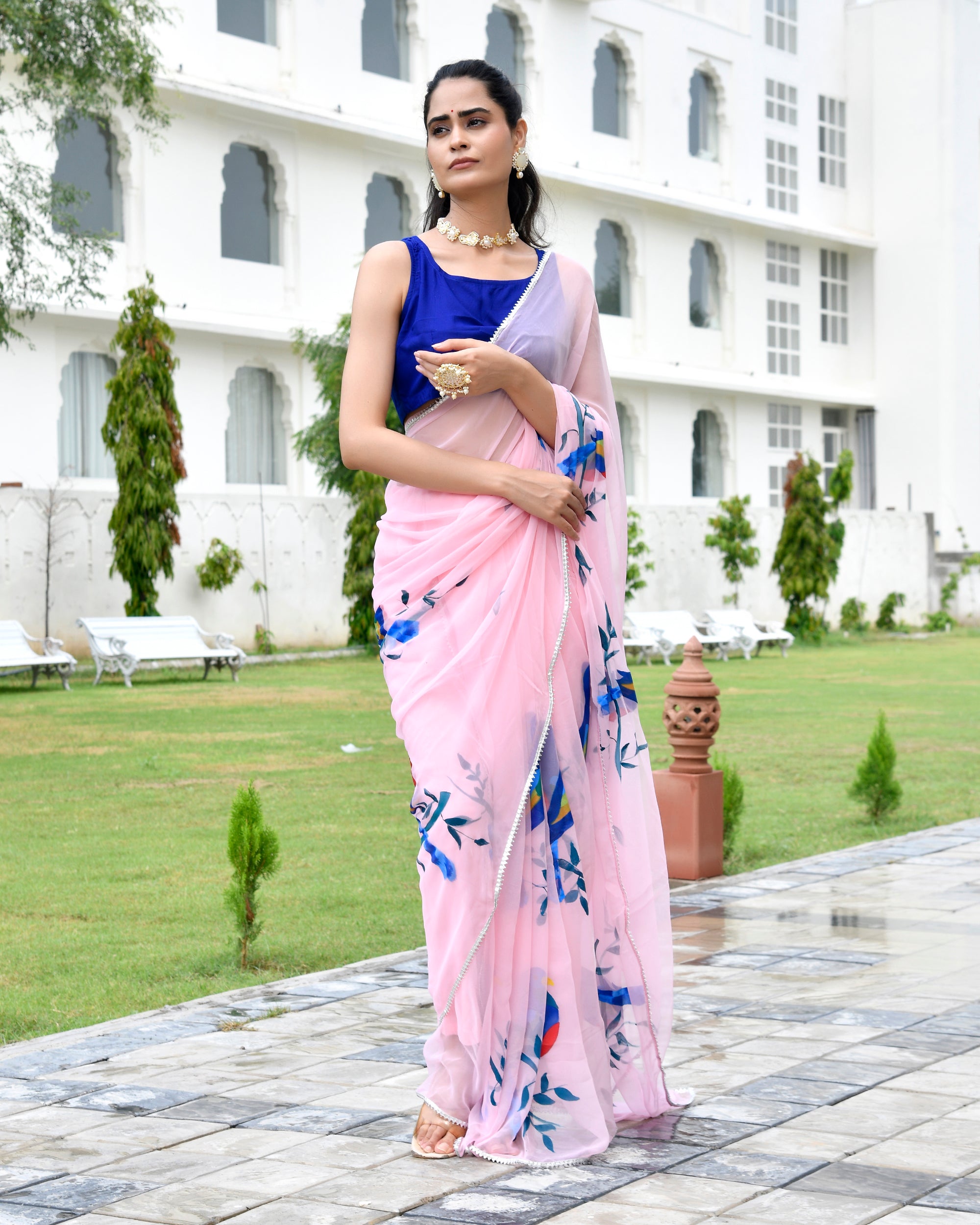 Naina Pink Handpainted Saree