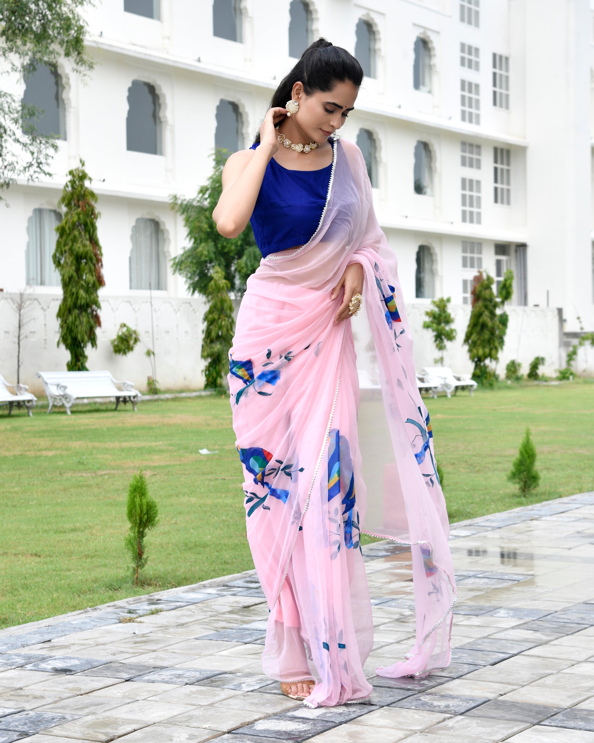 Naina Pink Handpainted Saree