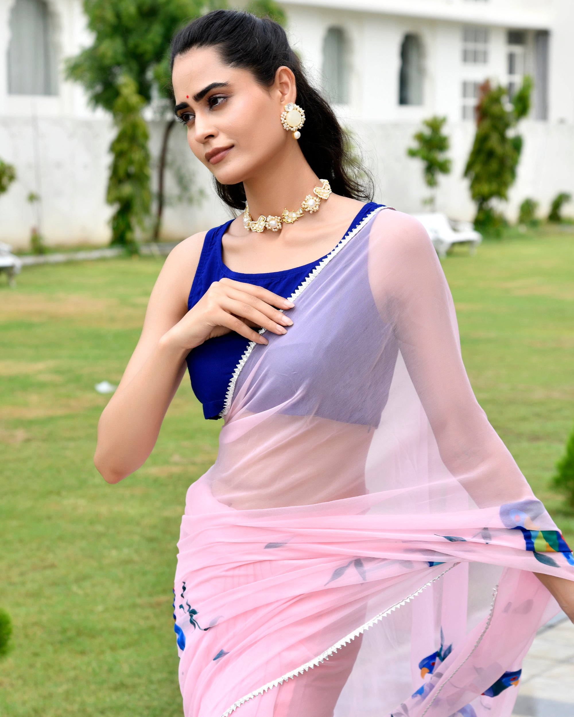 Naina Pink Handpainted Saree