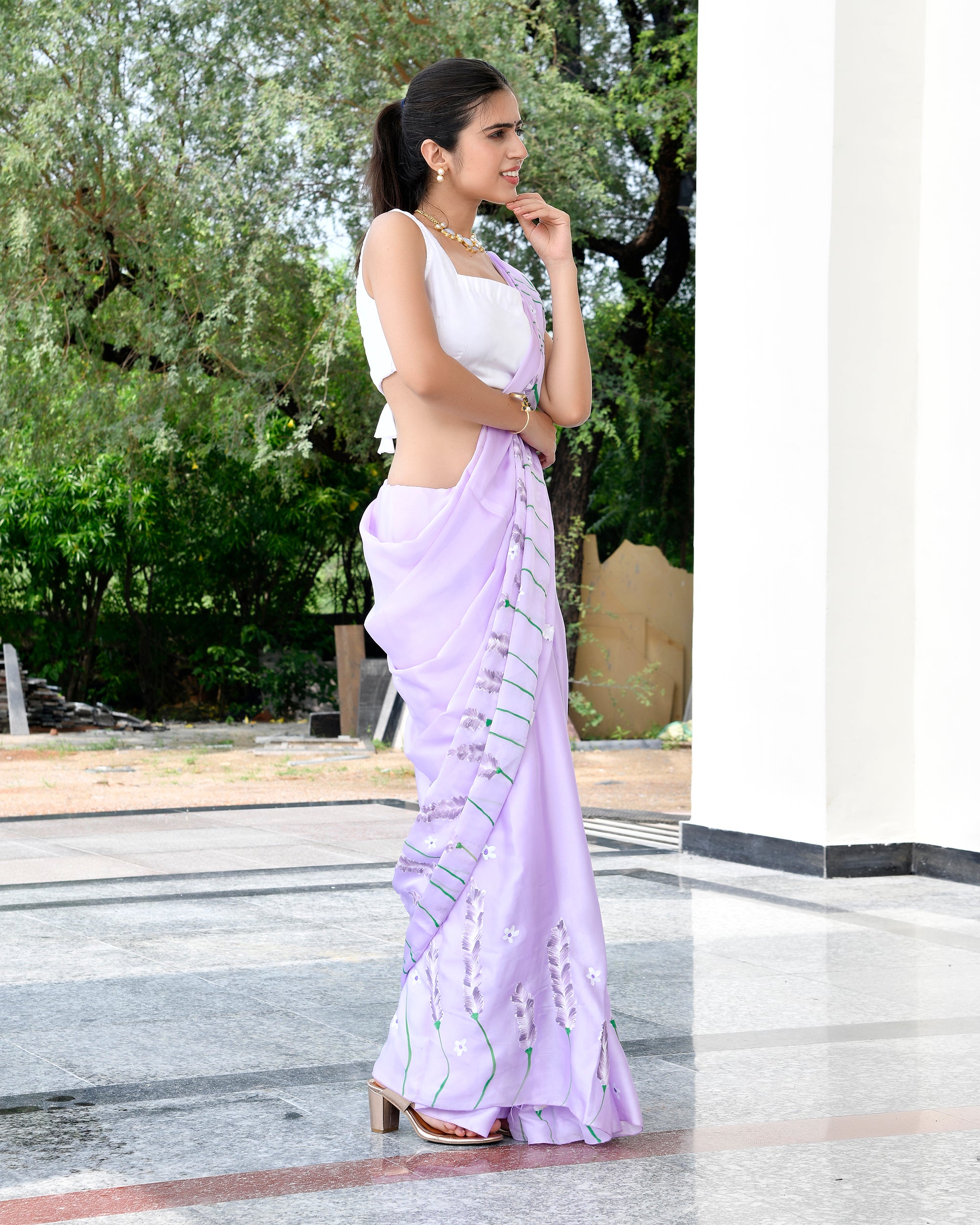 Tulip Liliac Handpainted Saree