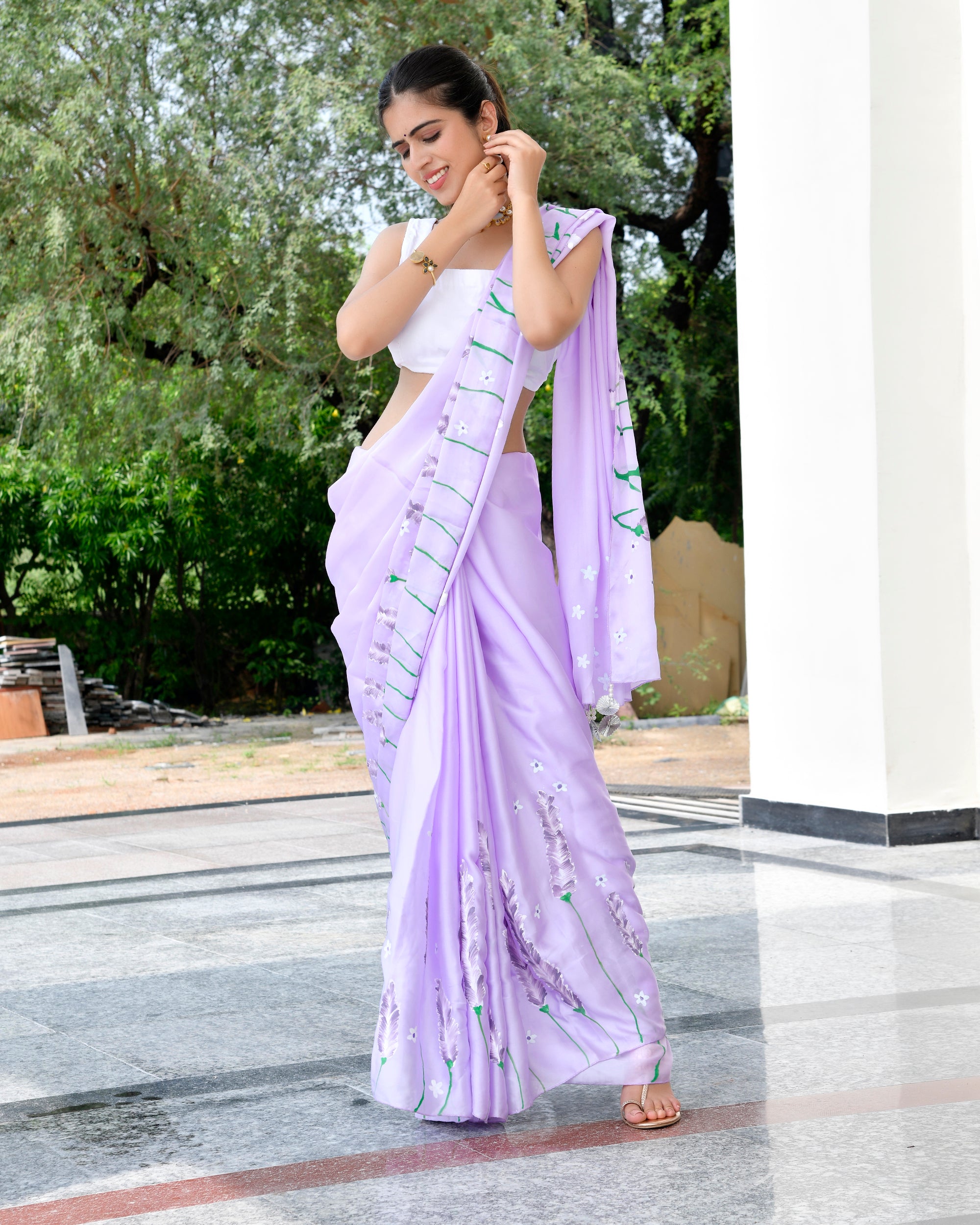 Tulip Liliac Handpainted Saree