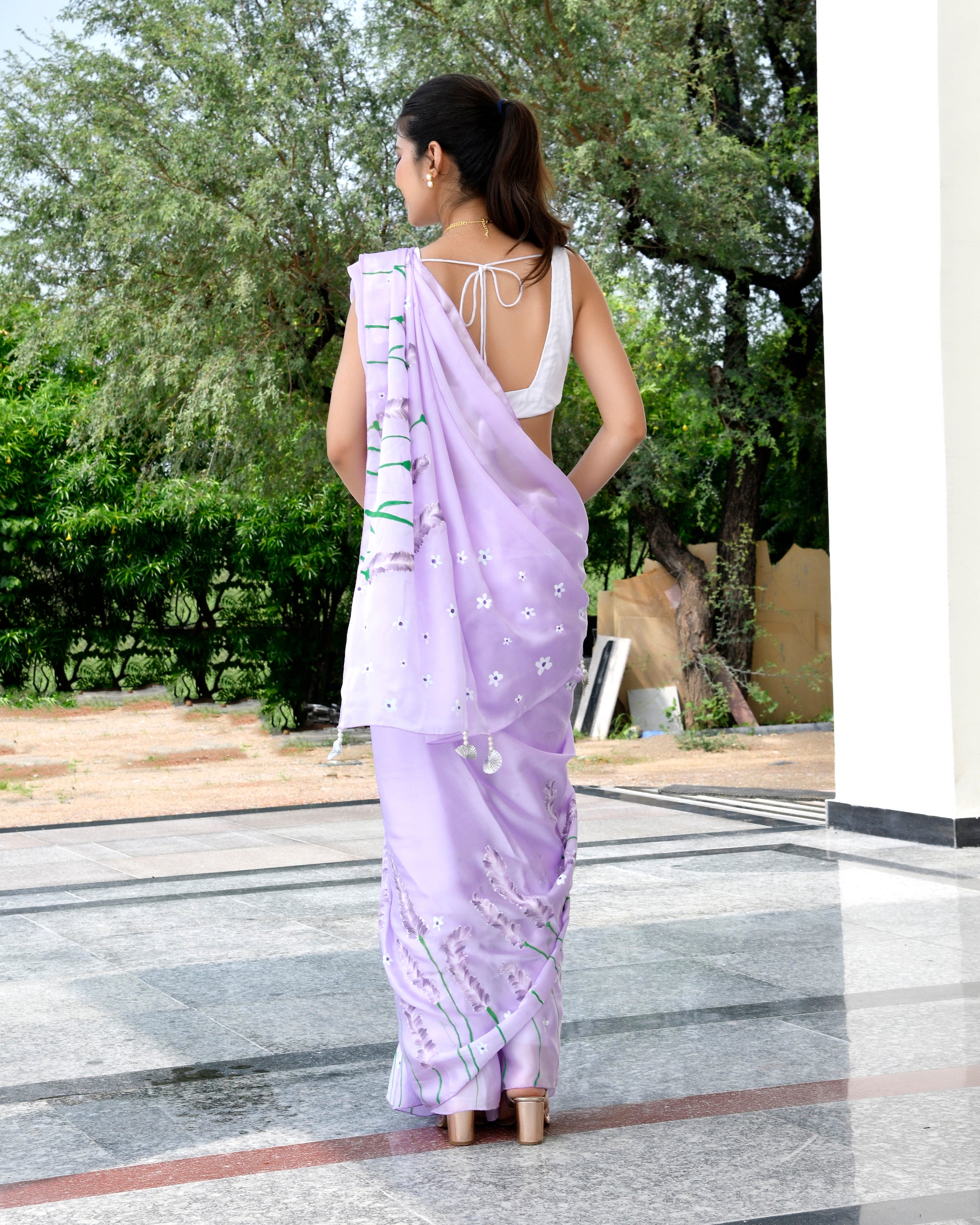 Tulip Liliac Handpainted Saree