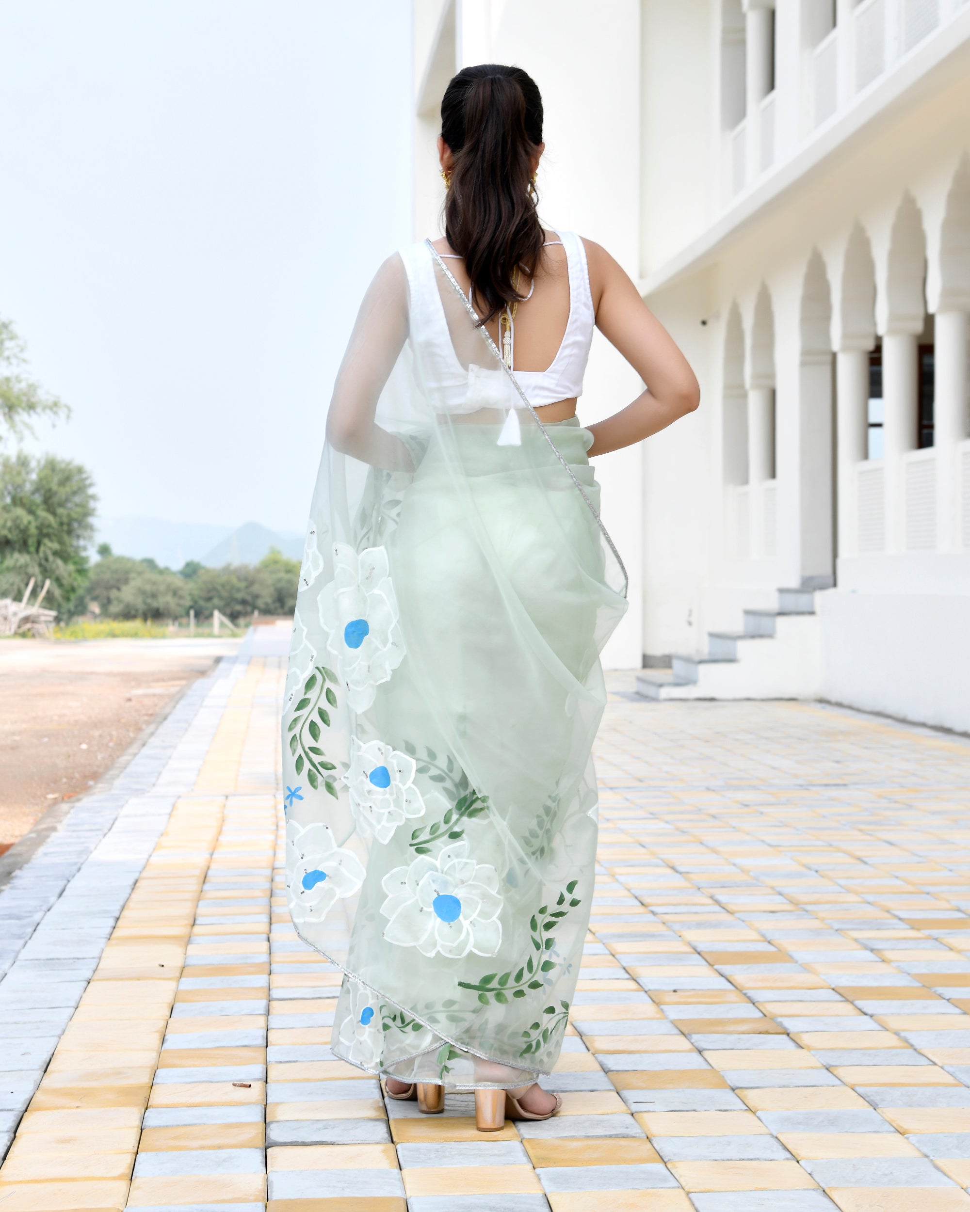 Jasmine Pista Green Handpainted Saree