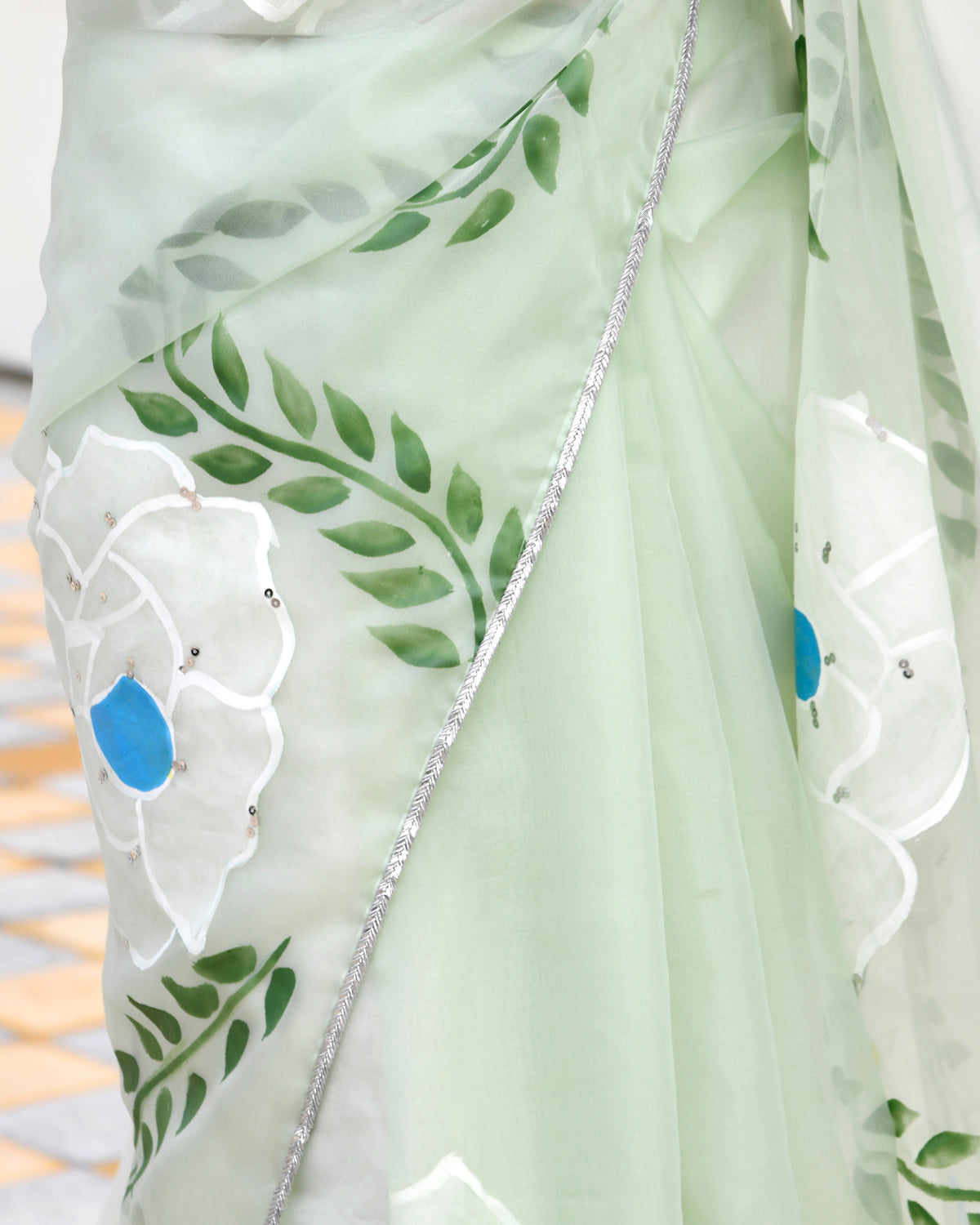 Jasmine Pista Green Handpainted Saree