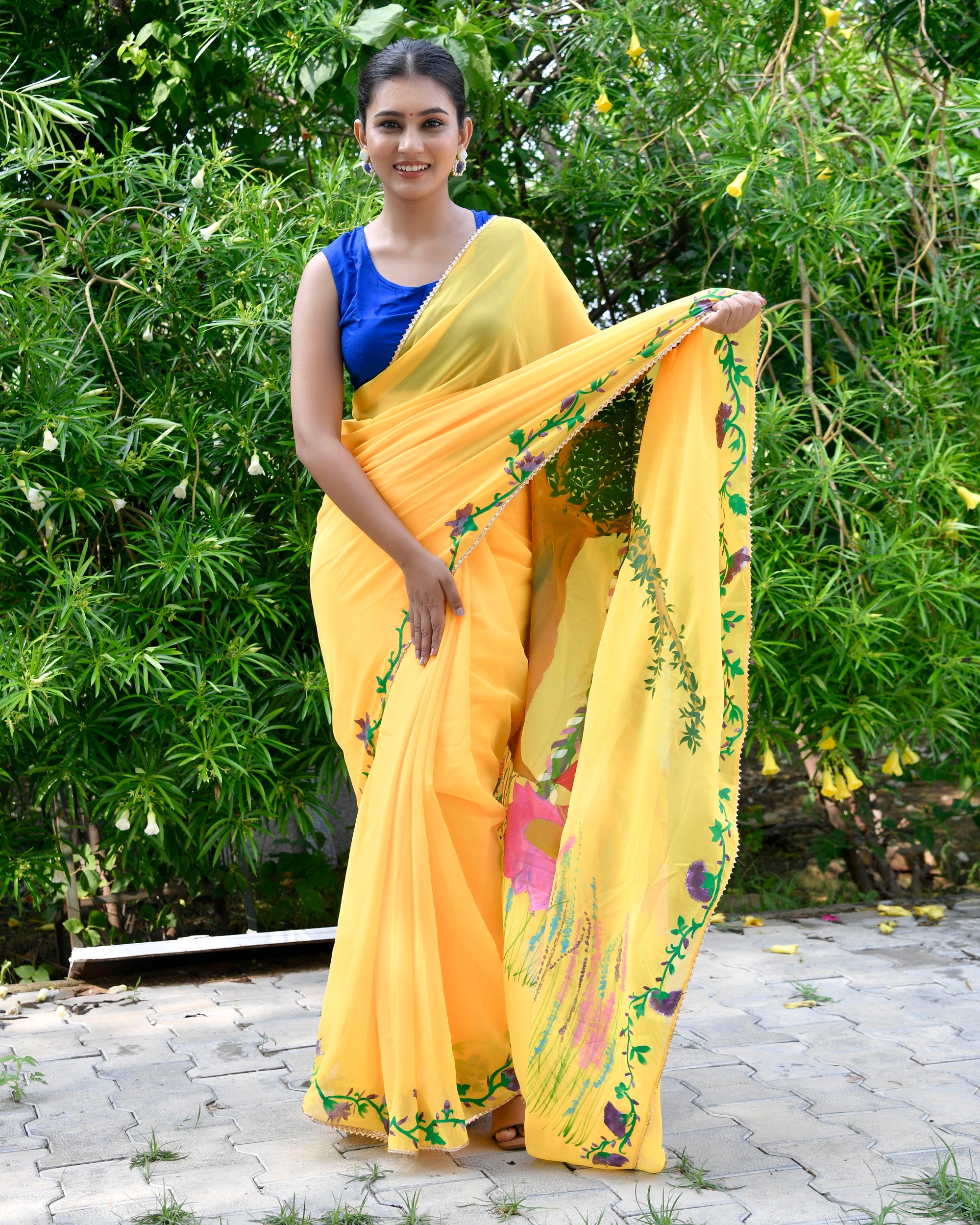 Radhe Yellow Handpainted Saree