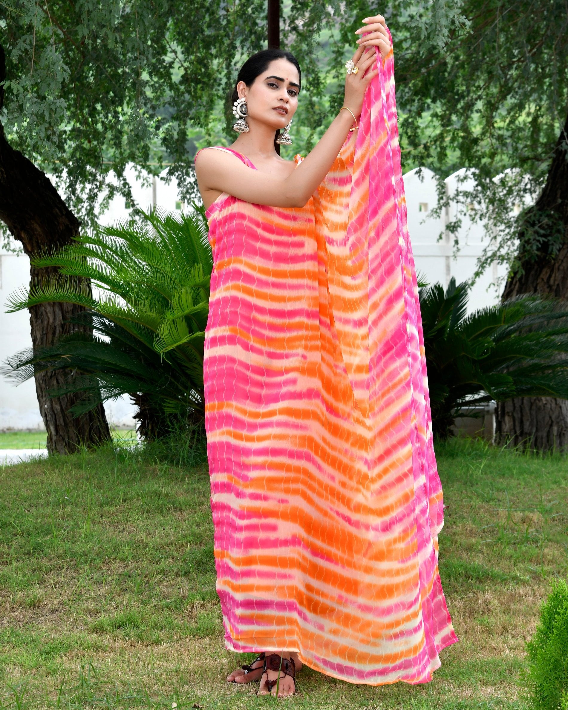 Striped Orange Shibori Kaftan Dress