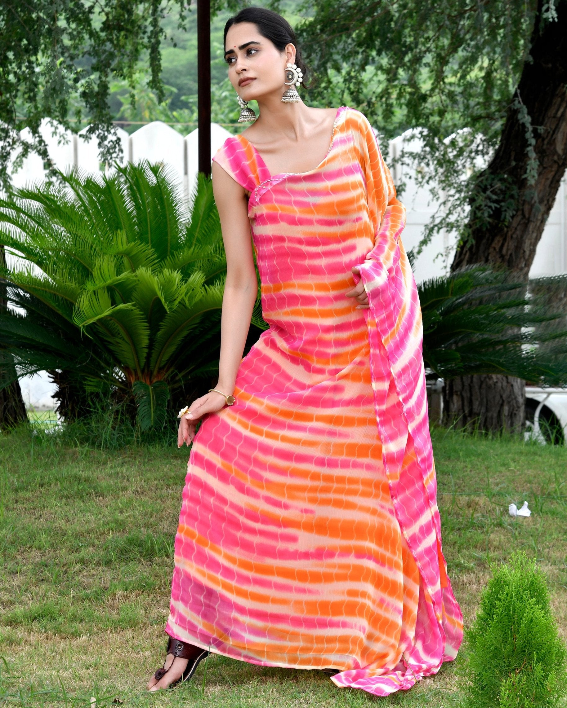 Striped Orange Shibori Kaftan Dress